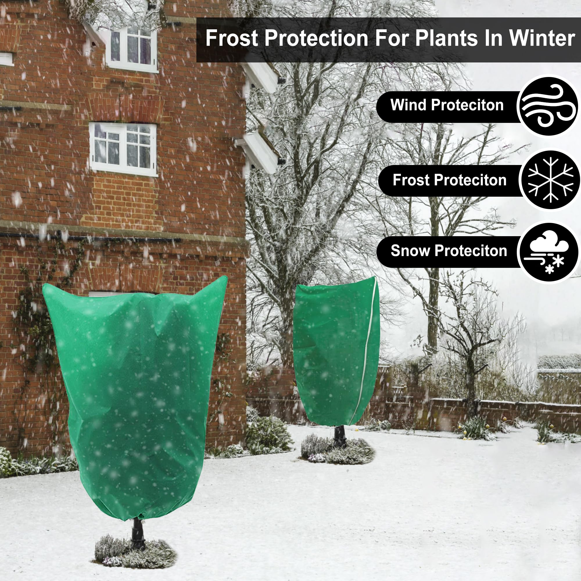 Cubiertas para plantas de protección contra la congelación, 2 paquetes de 47.7 x 72.8 pulgadas, bolsas grandes de tela para proteger las heladas de plantas, para exteriores, invierno, clima