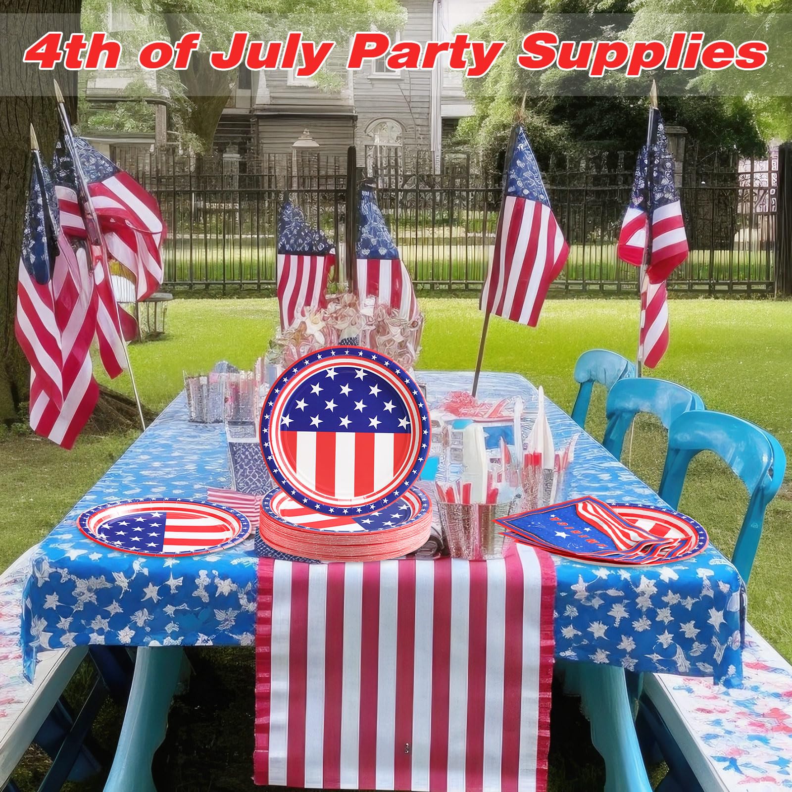 Mumufy 100 piatti e tovaglioli patriottici con bandiera americana, forniture per feste del 4 luglio, piatti di carta usa e getta per festa dei veterani, decorazione per il giorno dell'indipendenza