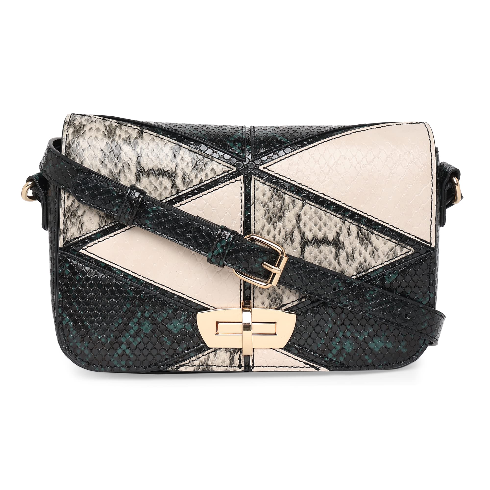 AccessorizeLondon Women'sBlack Faux Leather Black & White Patchwork Snake Sling Bag| Crossbody Bag for Girls for Everyday Use, Parties, Functions, College & Office