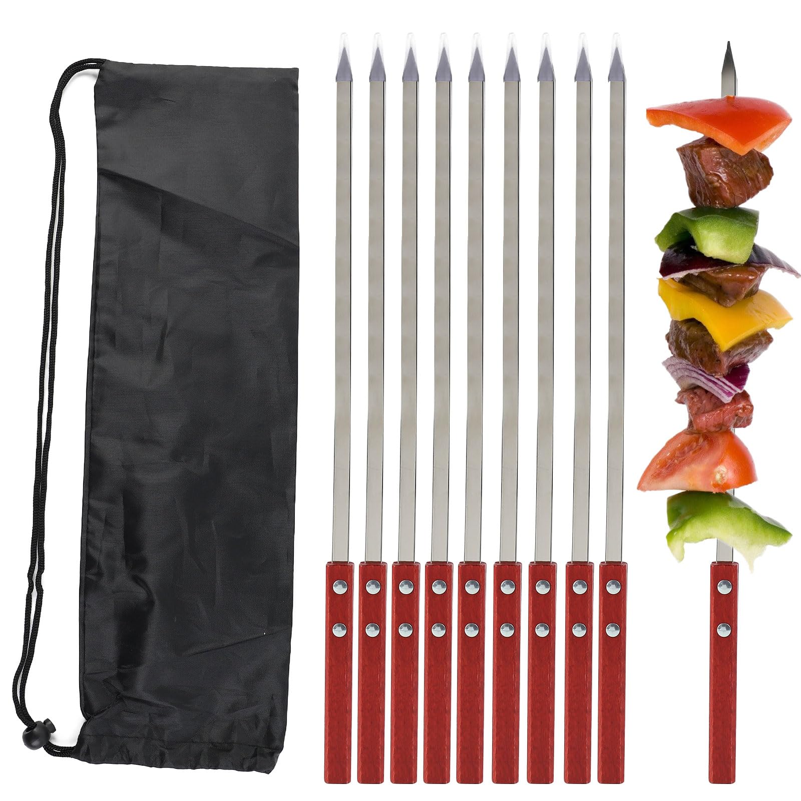Jadin Brochettes Barbecue Inox 42cm Kebab Manche Bois Réutilisable Résistante Chaleur Sac