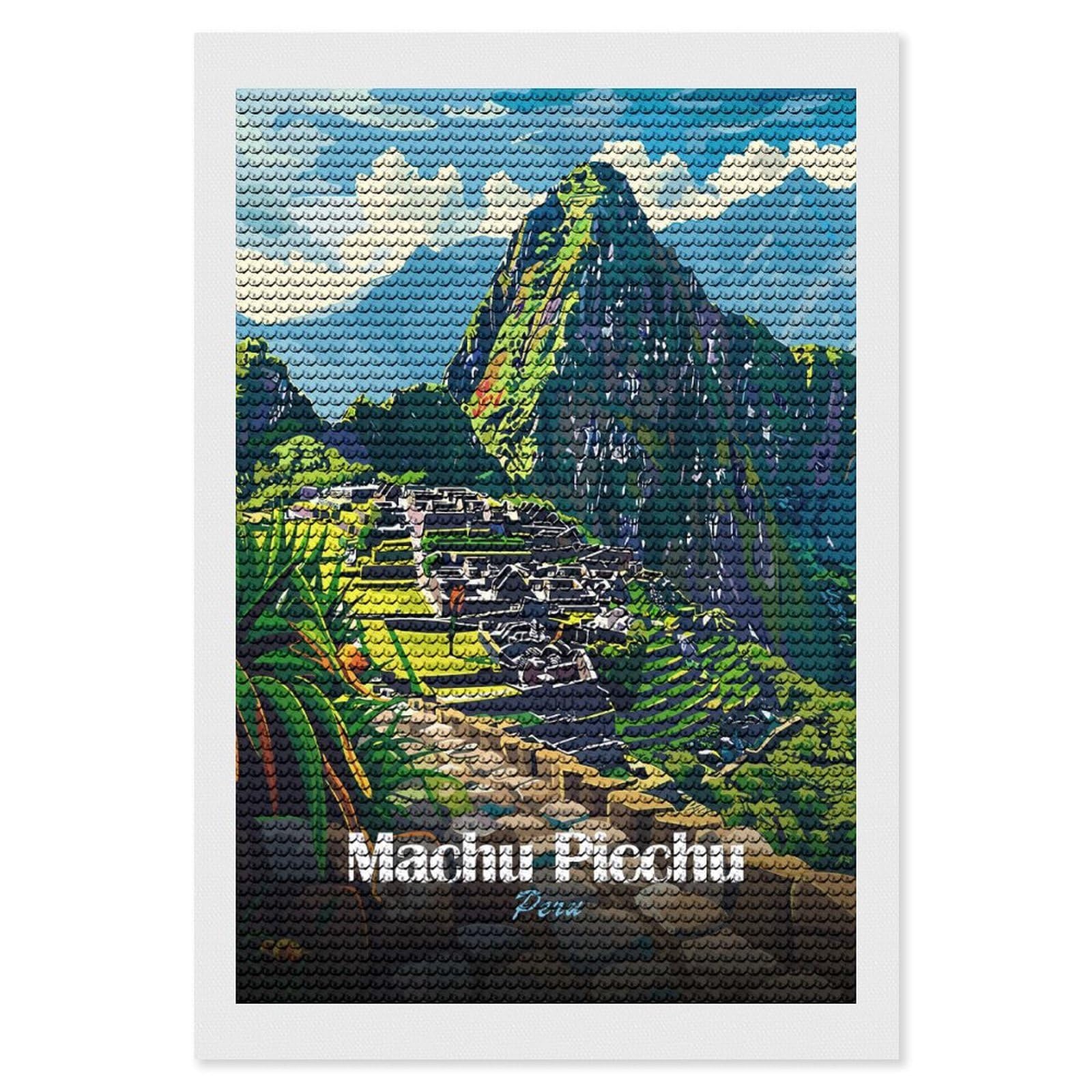Junmoney Machu Picchu, Peru Travel Diamond Art Canvas 8"x12", Easy to Follow Symbols, Finish and Display, Fun Craft Experience, Aesthetic Room Decor
