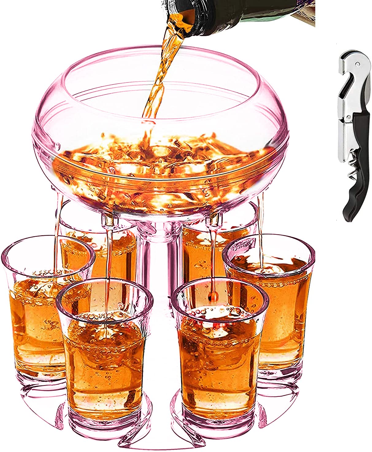 Adjustable Shot Glass Dispenser and Holder Made of Food Grade Plexiglass, Shot Dispenser with 6 Drinking Glasses for Kinds of Parties (Red)