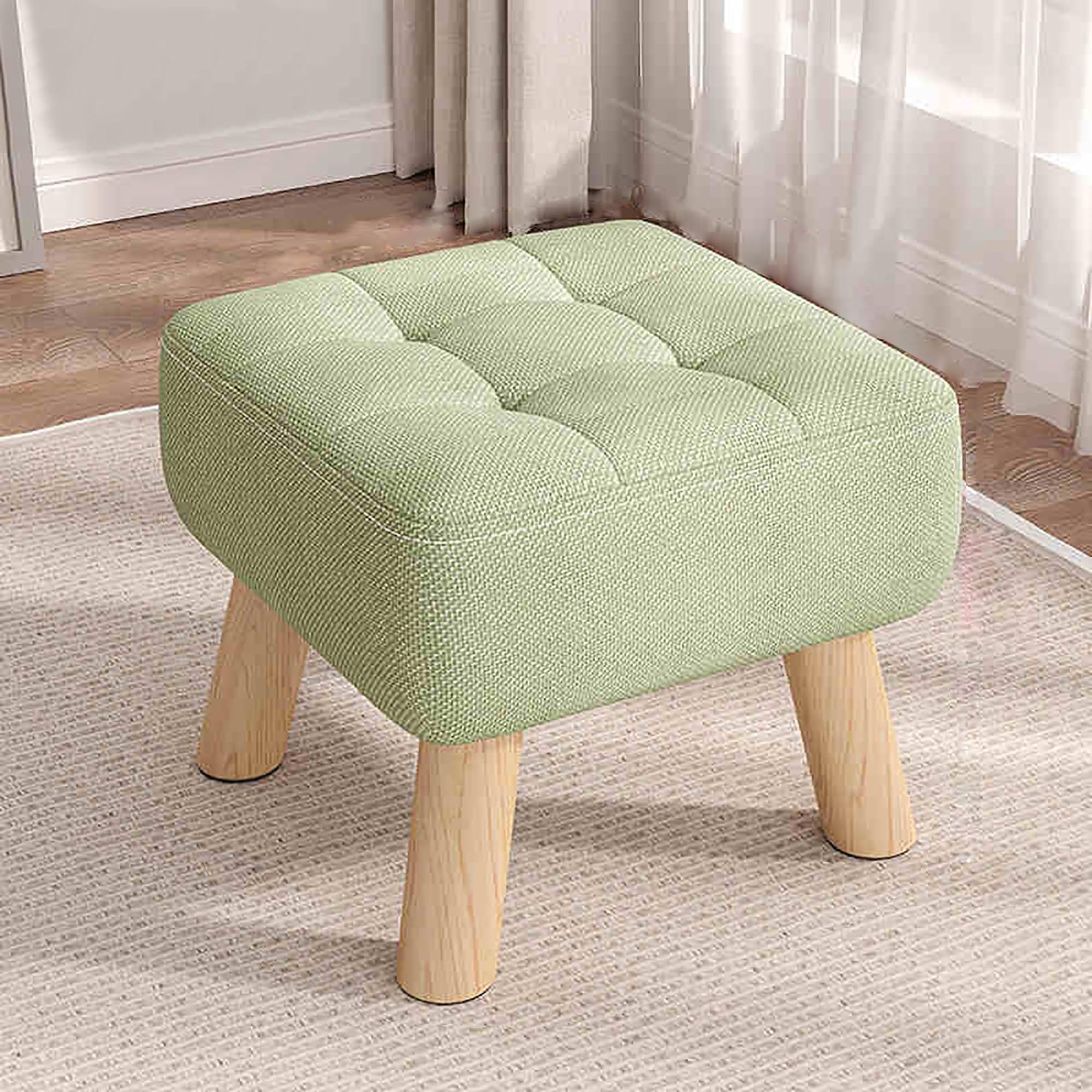 LWJSOCP Multi-Functional Pouf with Footrest Small Upholstered Ottoman for Shoe Changing Coffee Table Makeup Vanity Leather Stool Green 30x30x26cm