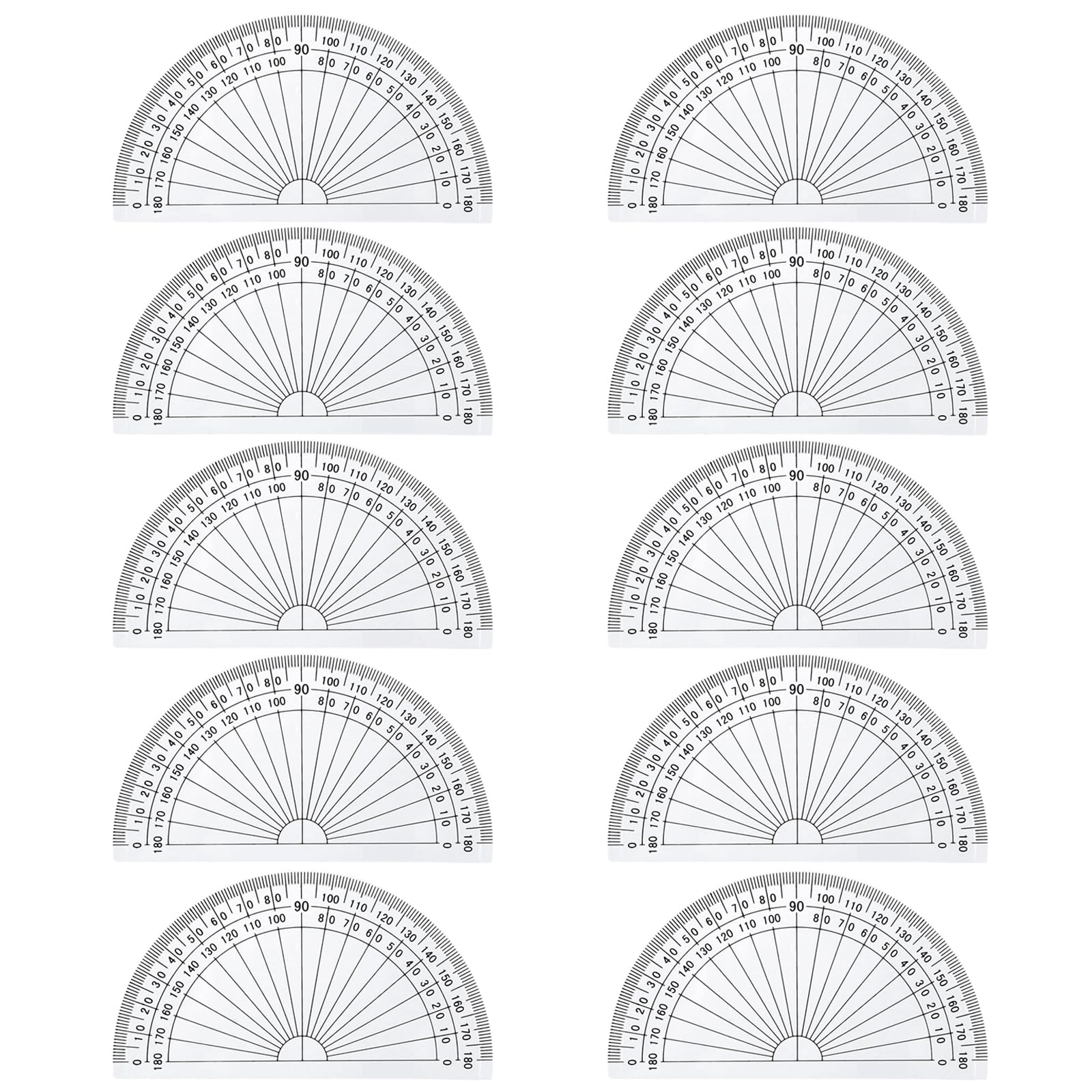 10 Pack Plastic Protractor 180 Degrees, Protractor Set, Protractors, 180° Clear Plastic Angle Measurement Tool, for Classroom School Office Students Teachers