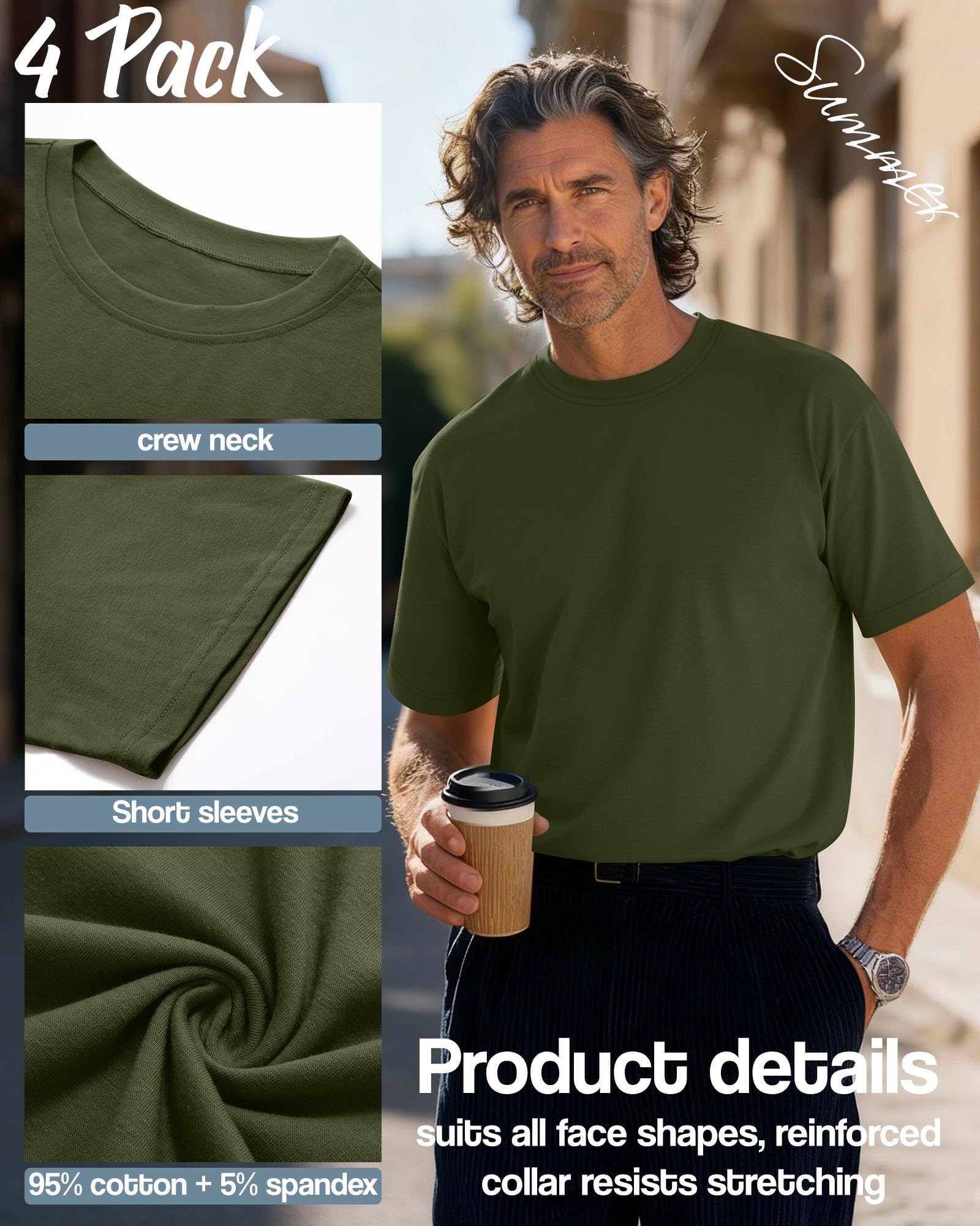 Neer Paquete de 4 Camisetas para Hombre Tallas Grandes y Altas Algodón de Verano, Mangas Cortas Cuello Redondo Prenda Casual