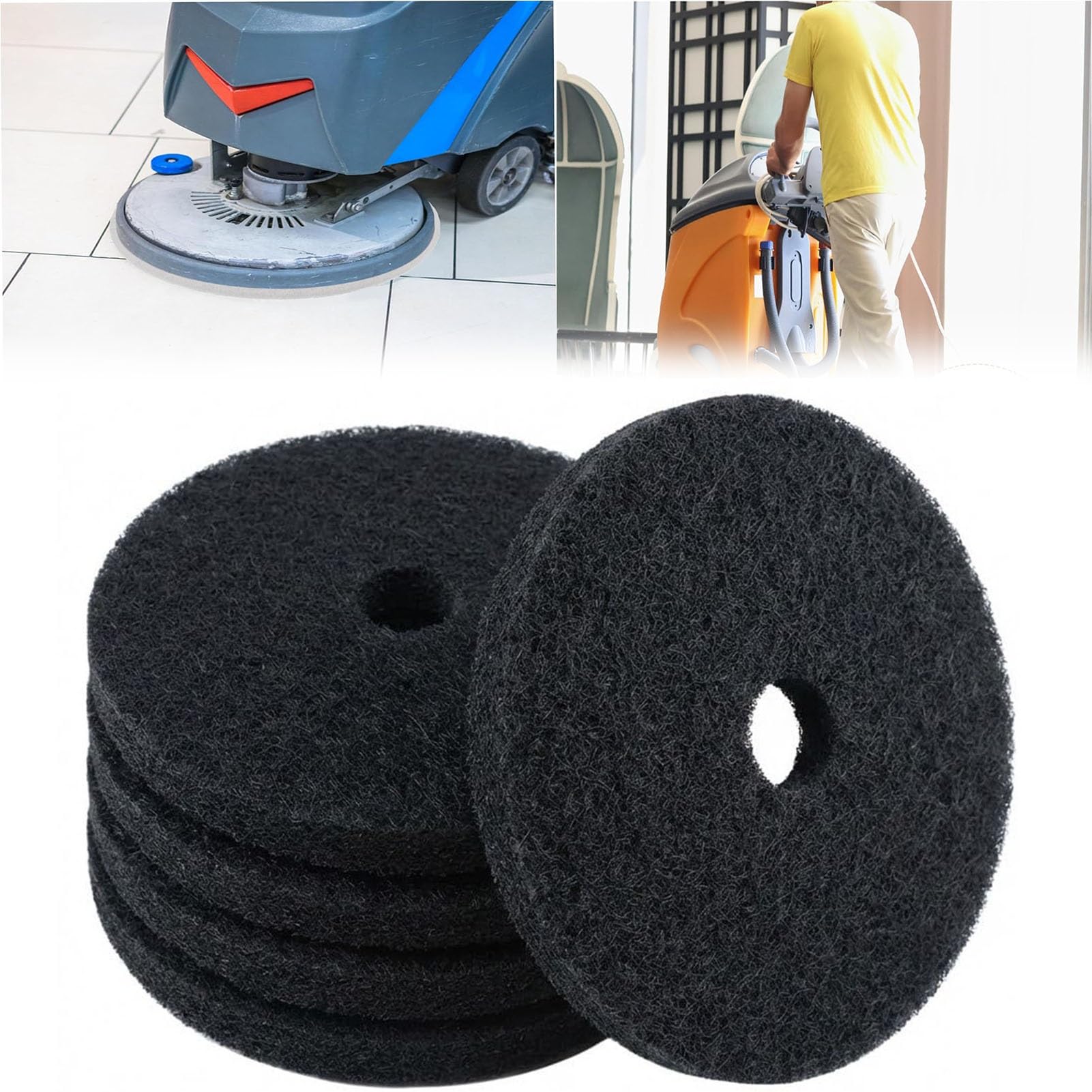 ZhuiFengAA 20-24” Black Stripping Floor Pad, 5pcs Heavy Duty Commercial Pad For Scrubber & Buffer, Extra Thick 2.5cm Open Mesh Design, Wax & Coating Removal(24IN)