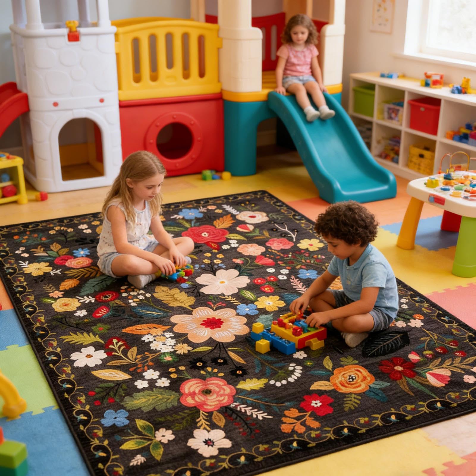 Générique Tappeto retrò 160 x 200 cm con motivi floreali in stile boemiano, antiscivolo, per casa, soggiorno, camera da letto, cucina, bagno, ingresso, cortile, giardino