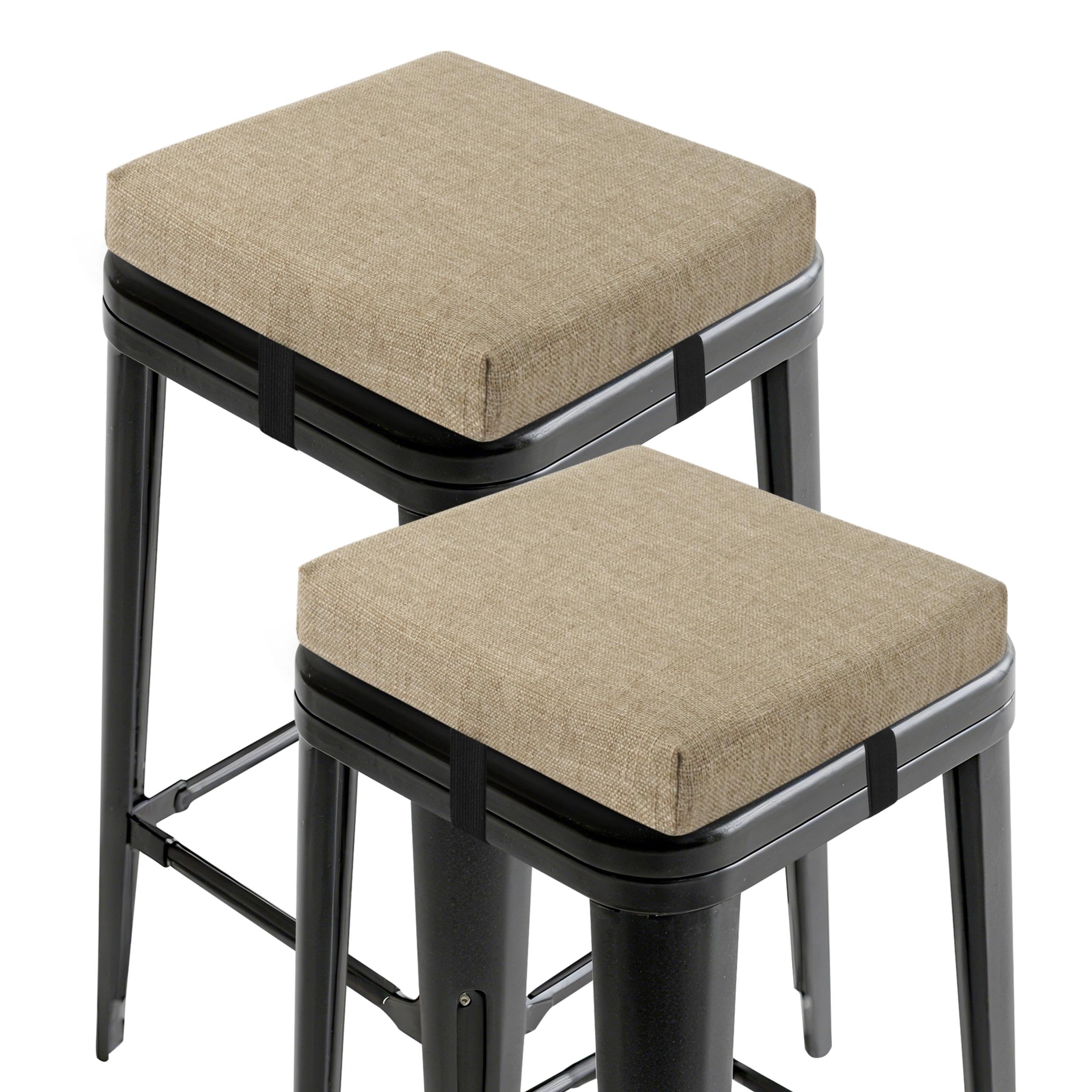 OVOV Set of 2 Bar Stool Cushions Square Non-Slip Cushions for Bar Stools with Ties Small Seat Pads with Washable Cover 12" x 12" (Beige)