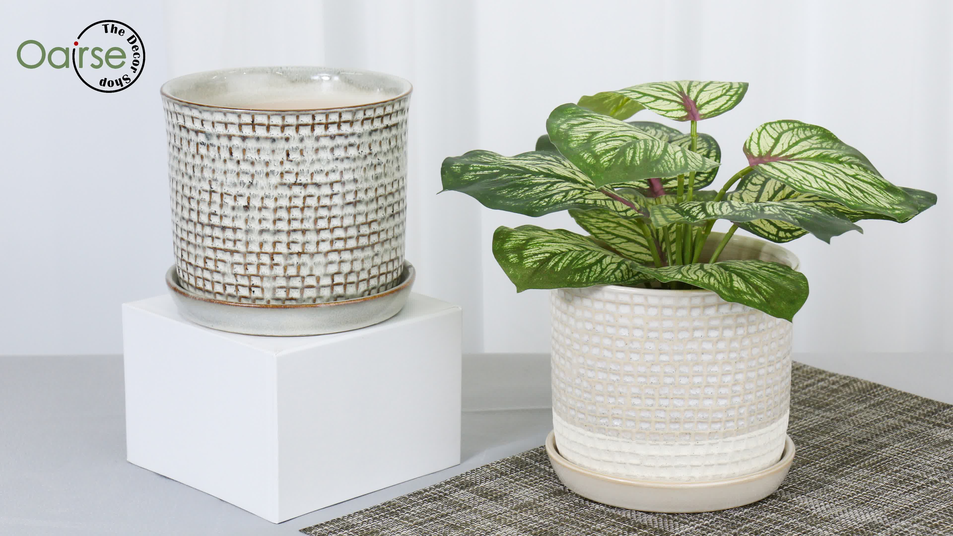 Oairse Inoor Pot De Fleurs En Céramique Avec Trou De Drainage