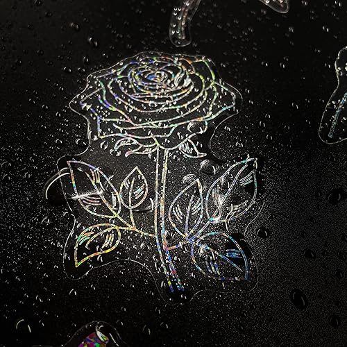 Miniatura 5 de Calcomanías holográficas de flores con purpurina (100 piezas), calcomanías grandes transparentes impermeables, calcomanías decorativas para álbumes