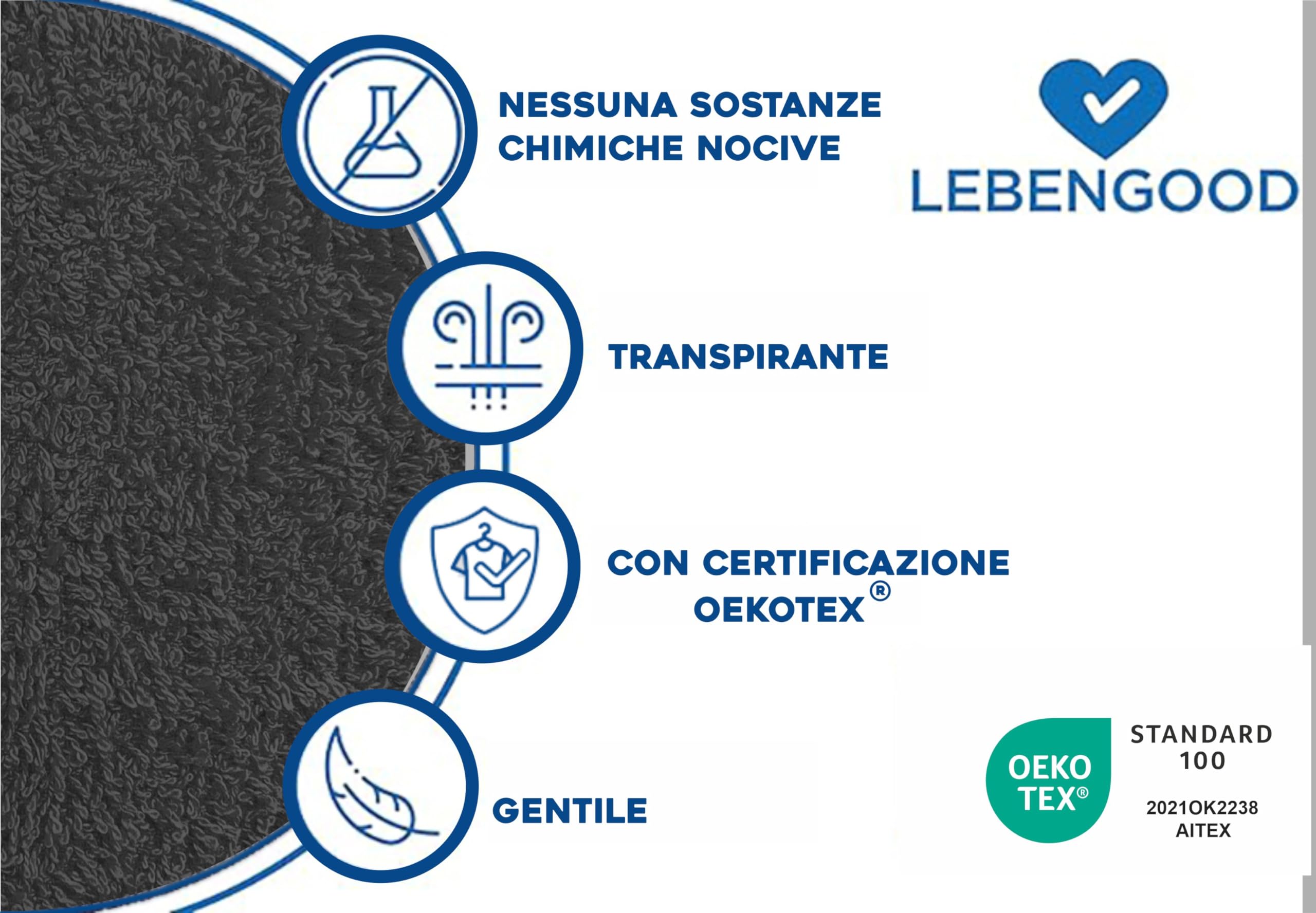 LEBENGOOD Accappatoio uomo 100% cotone spugna americana 450 gsm - vestaglia da bagno per doccia, morbido, assorbente, unisex, OEKO-TEX