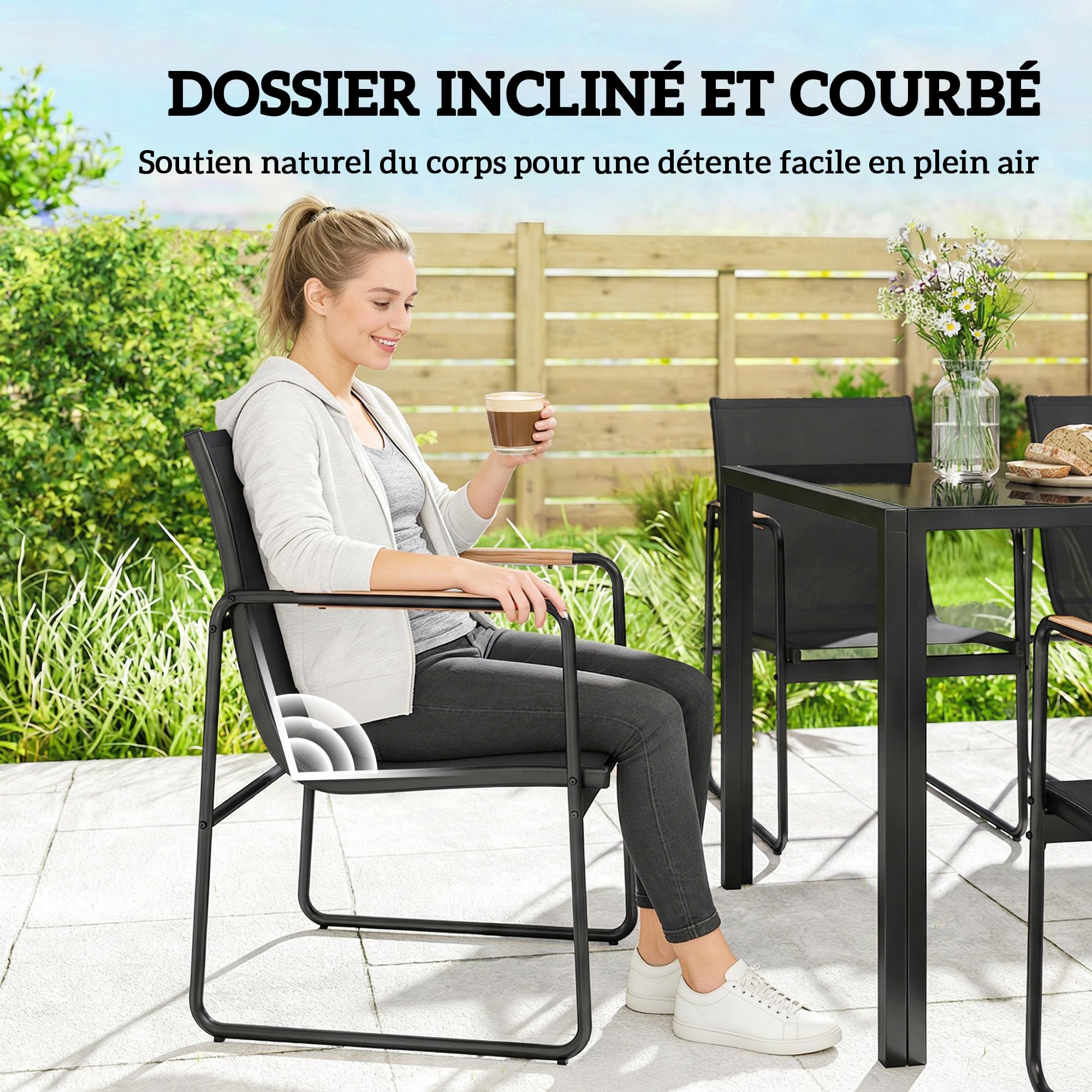 Outsunny Ensemble de Salle à Manger d'Extérieur 7 Pièces 6 Personnes Noir