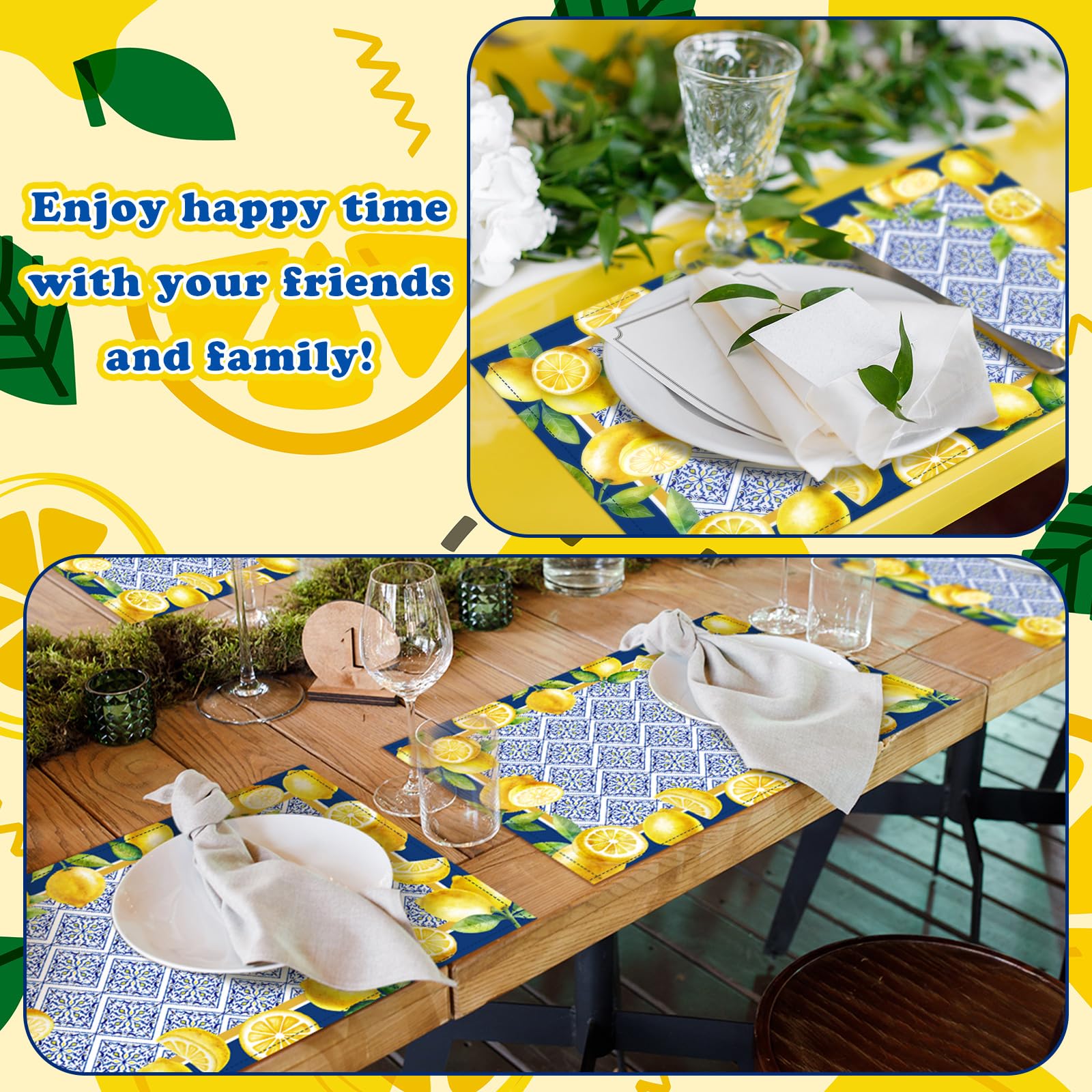 Fulmoon Paquete de 50 manteles individuales desechables de papel de primavera de 12 x 16 pulgadas, manteles individuales de papel floral Ramadán limón para fiesta de verano, mesa de comedor,