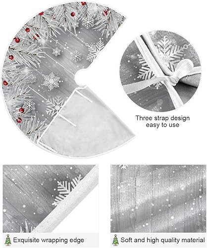 Miniatura 3 de ZOEO Falda plateada para árbol de Navidad, copo de nieve, pequeñas decoraciones de Navidad, arpillera roja para árbol de 4 pies, 36 pulgadas
