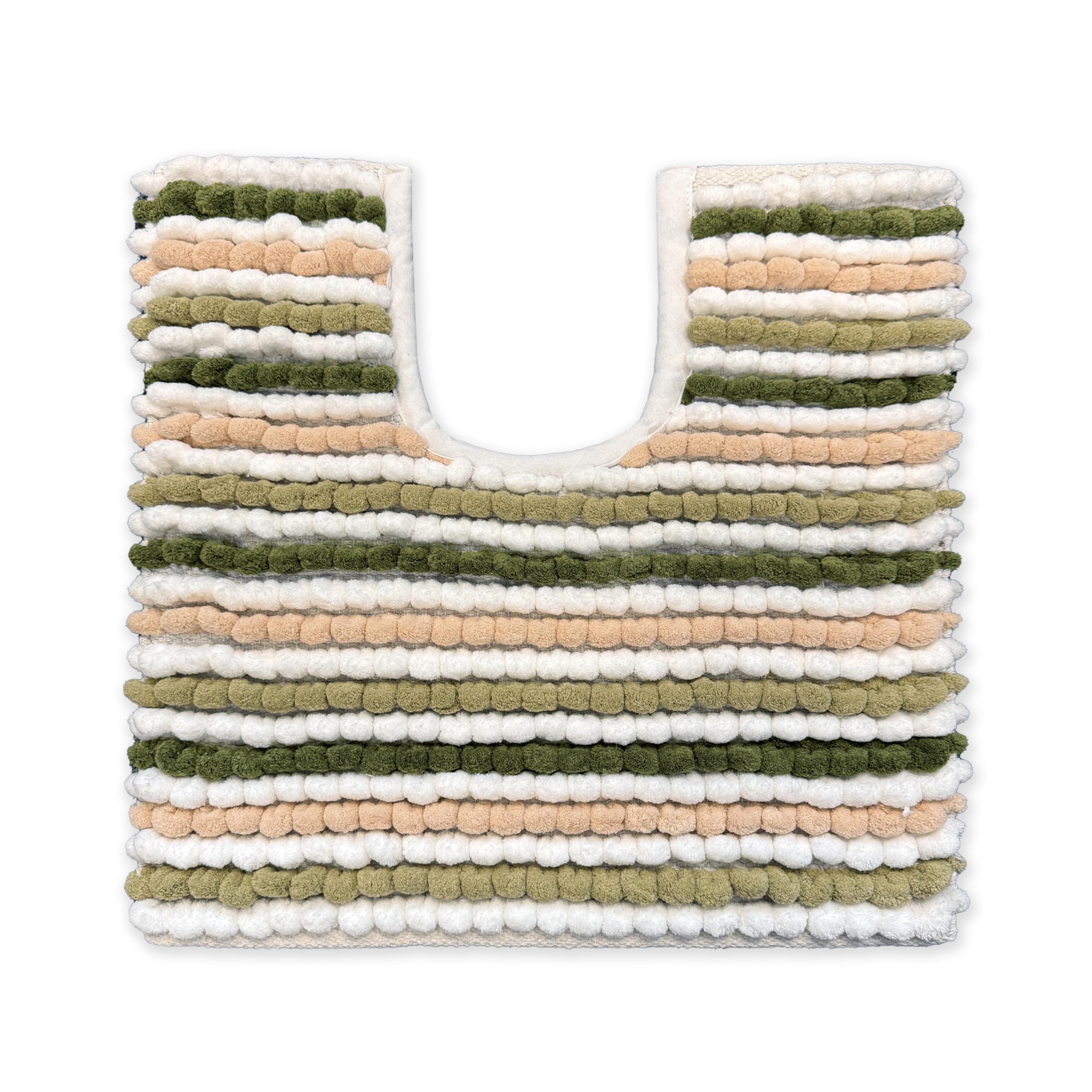 Allure Striped Chunky Bobble Toilet Mat 50 x 50cm in Green Stripe - Thick, Hand-Woven, Super Soft U-Shaped Pedestal Mat