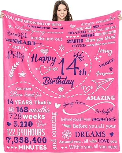 Regalos para niña de 14 años para manta de cumpleaños de 50 x 60 pulgadas, regalos de cumpleaños para niñas de 14 años, regalos de cumpleaños para