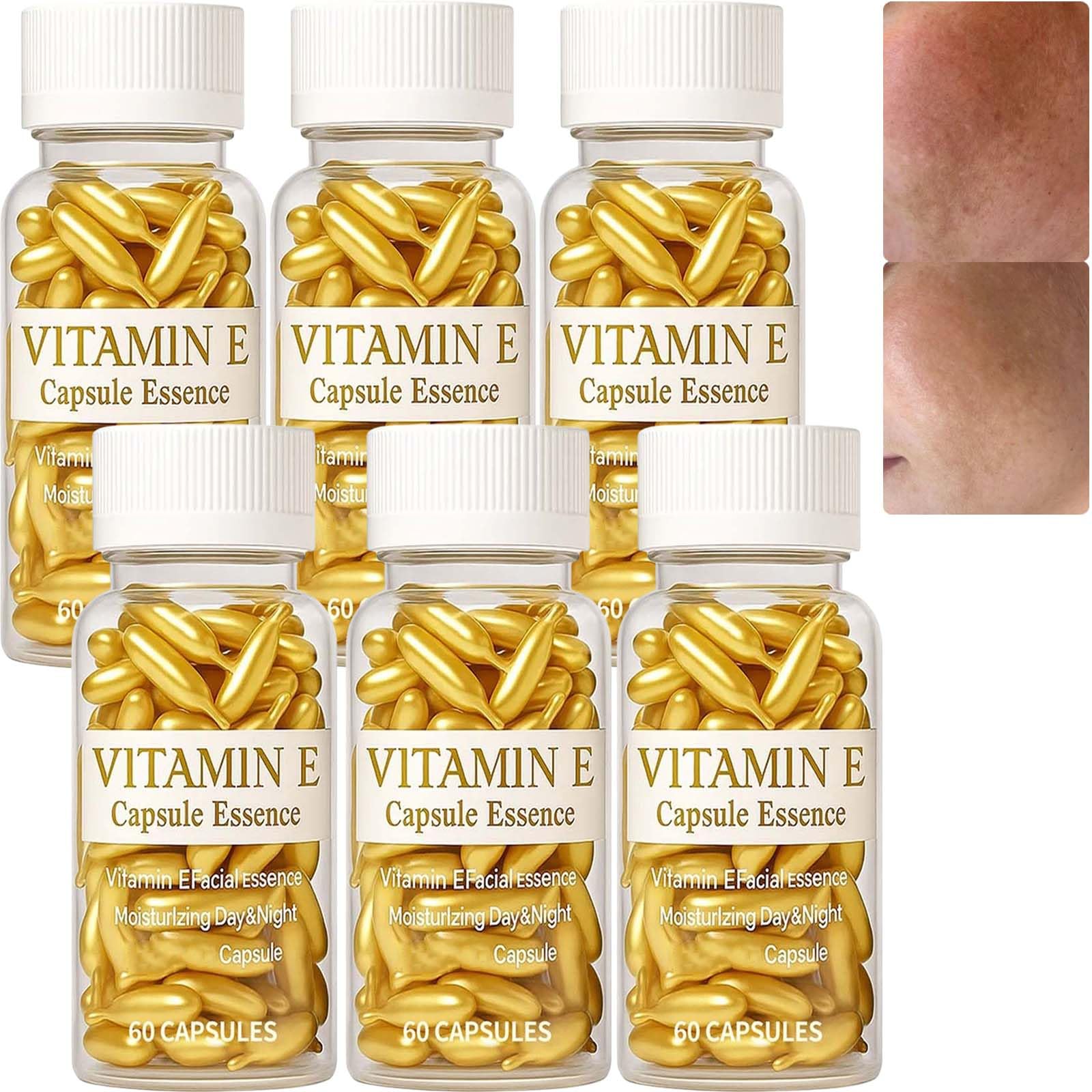 Capsule di vitamina E per il viso, siero anti-invecchiamento idratante rassodante essenza riduce le rughe sottili, schiarisce la pelle, nutre in profondità 60 capsule/scatola (6Box)