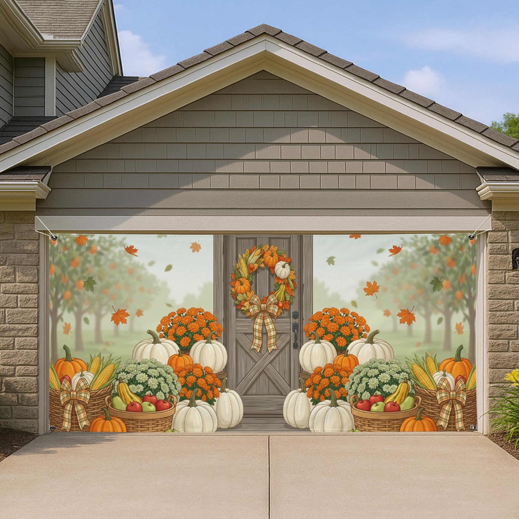 Décoration de porte de garage citrouille d'automne pour accueil convivial