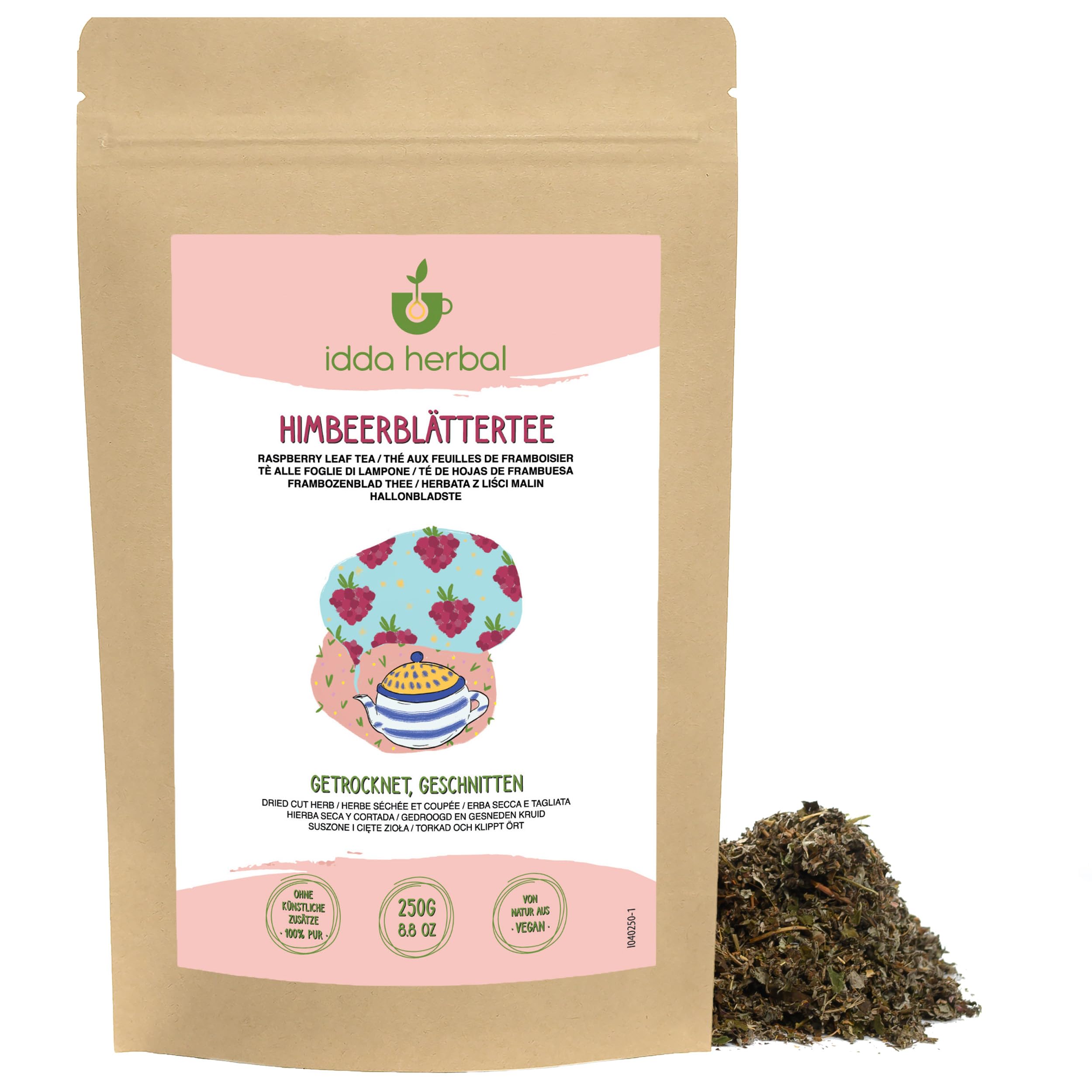 IDDA Herbal Raspberry Leaf Tea 250g 8.8 oz, Dried and Cut Raspberry Leaves for Herbal Infusions