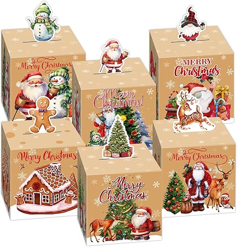 gisgfim 24 cajas de regalo de Navidad retro 3D, caja de regalo de dulces de Navidad, galletas de Navidad, cajas de regalo de Papá Noel para escuela,