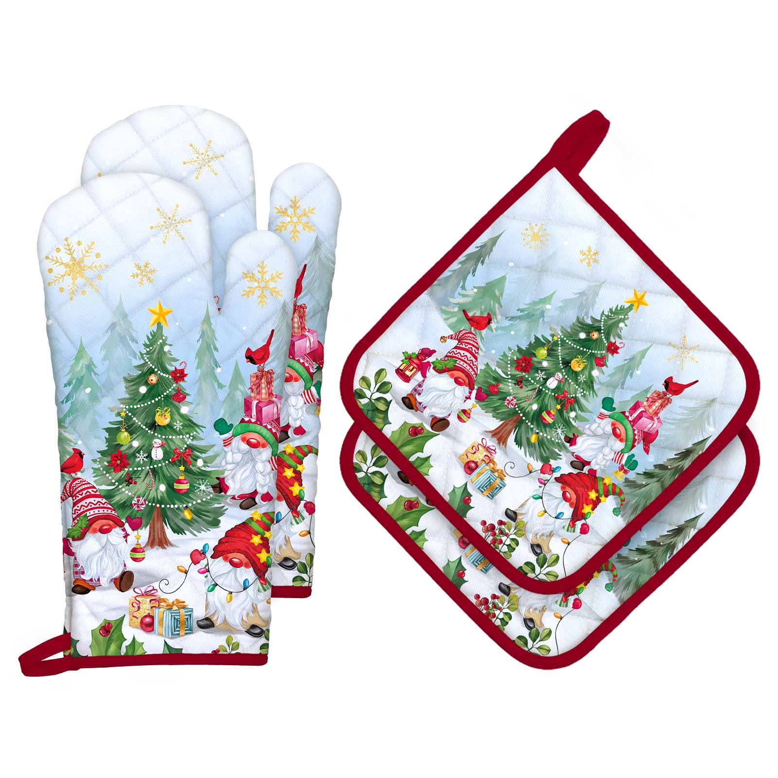 Arquiel Christmas Winter Gnomes Oven Mitts and Pot Holders -100% Cotton