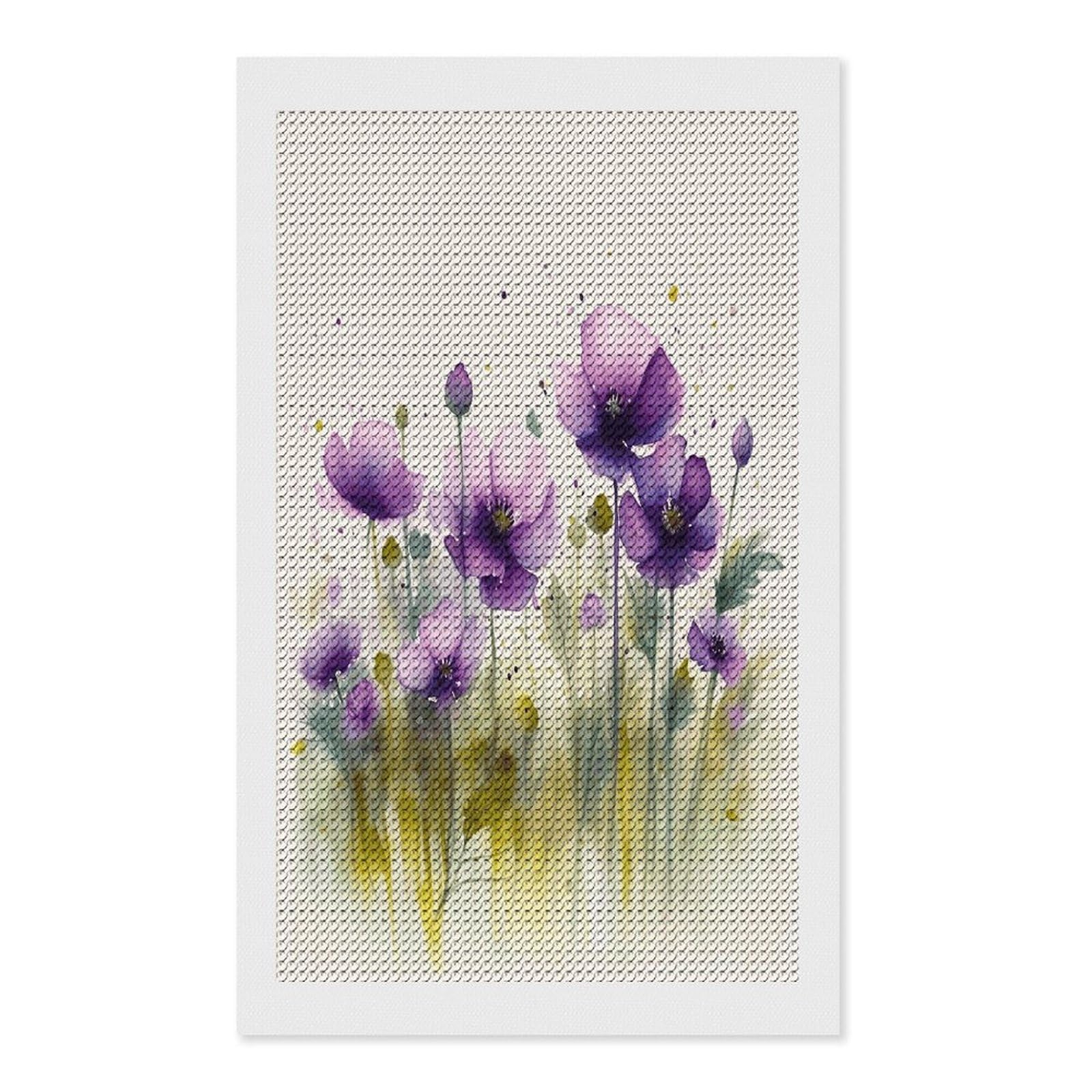 FekiLoot Watercolor Purple Flowers Diamond Art Kits for Adults Diamond Painting Kits for Beginners DIY Diamond Art Kits Round Full Drill Diamond Dot Gem Painting for Home Wall Decor Gift 12"x20"