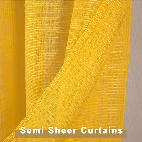 Miniatura 3 de Tony's collection Cortinas traslúcidas amarillas de 96 pulgadas de largo, cortinas semitransparentes con aspecto de lino sintético para dormitorio,