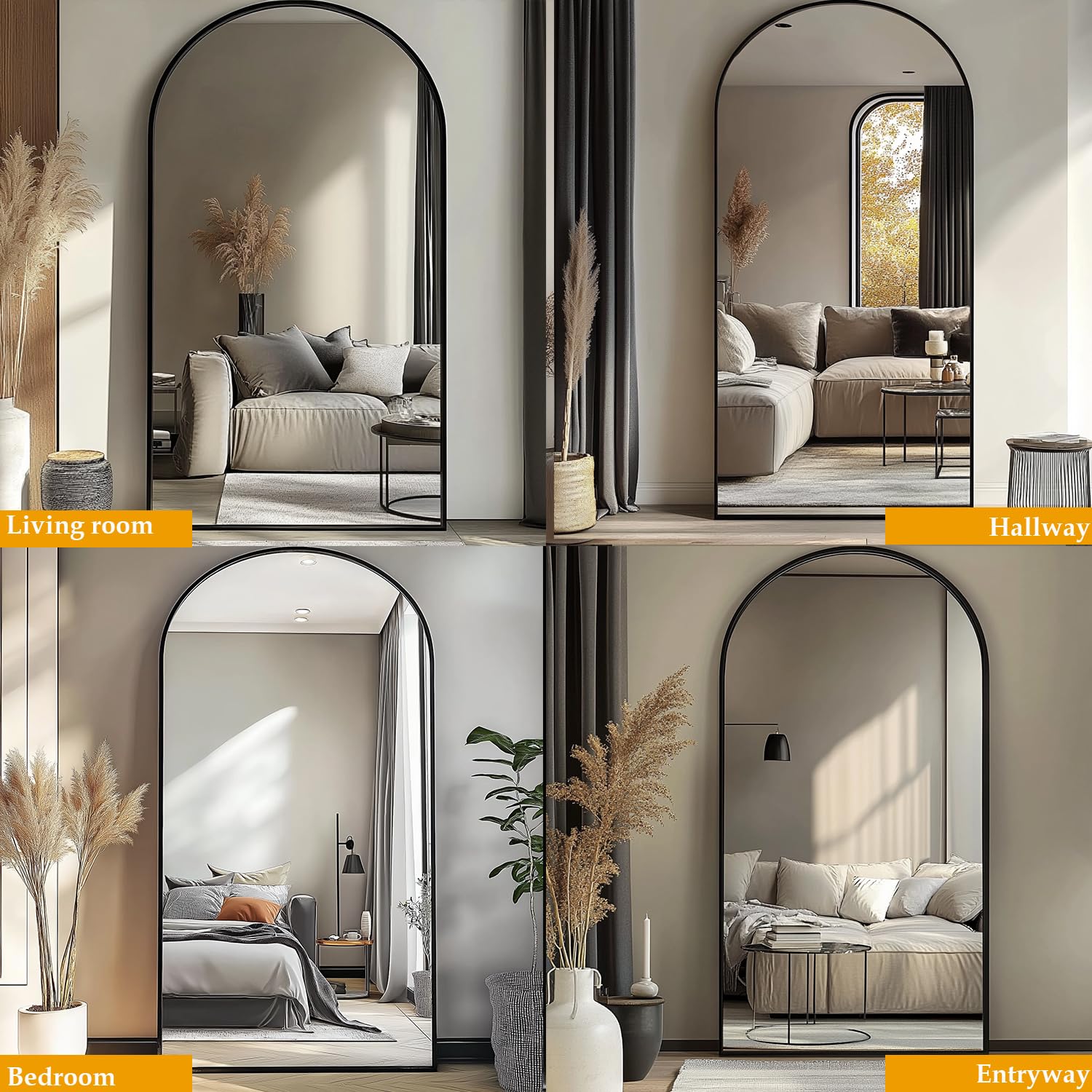 Dewfig Arched Full Length Mirror, 76'x34' Large Floor Mirror, Black — product photo