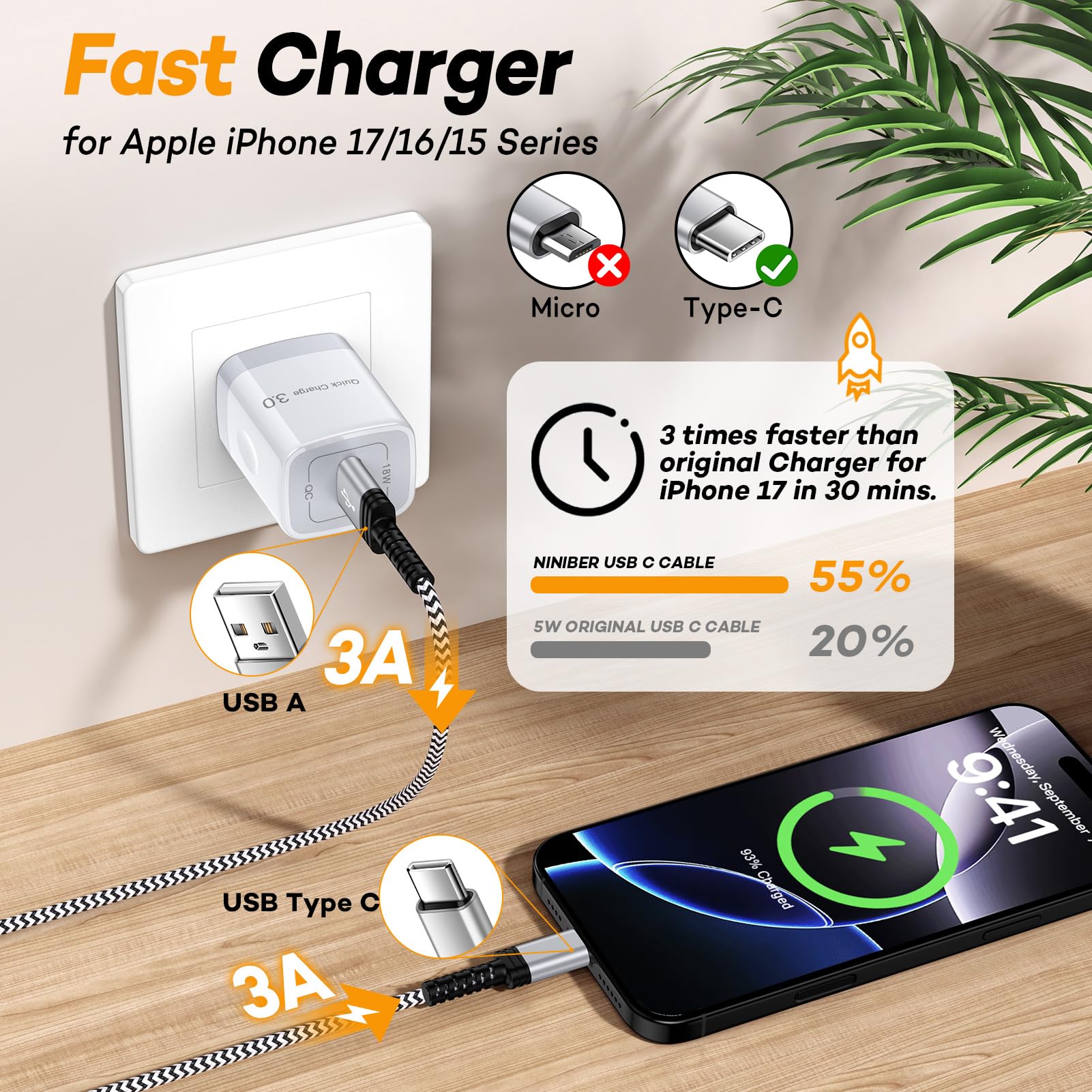Cavo di ricarica da USB A a USB di tipo C Carplay per iPhone 17/17 Air/17 16 15 Pro/17 16 15 Pro Max/15 16 Plus, 0,9 m, 1,8 m, 3,1 A, cavo di ricarica USB-C per Samsung Galaxy S25 A1
