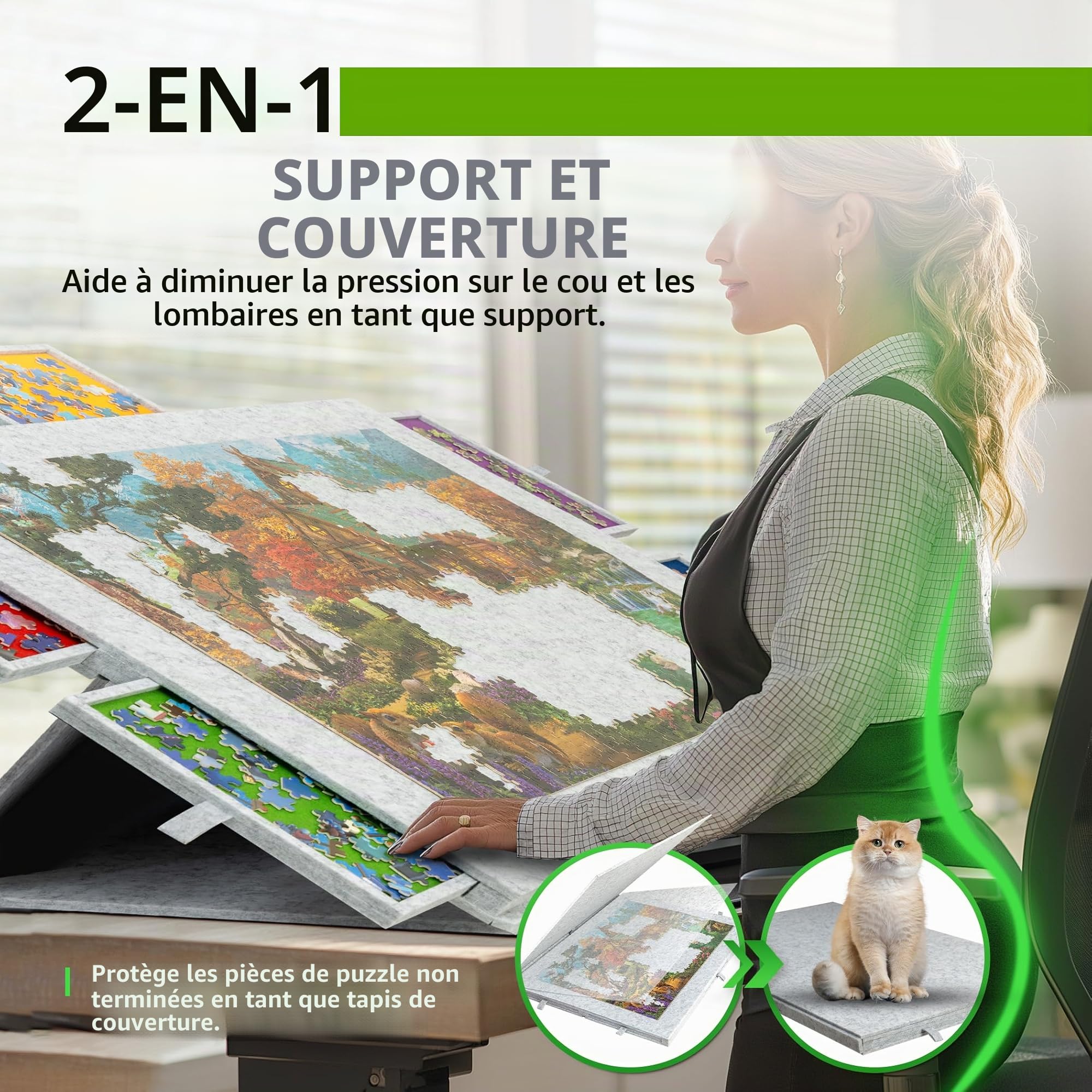 LAVIEVERT Planche de puzzle inclinable 1500 pièces support housse 2 en 1 table rangement portable gris clair