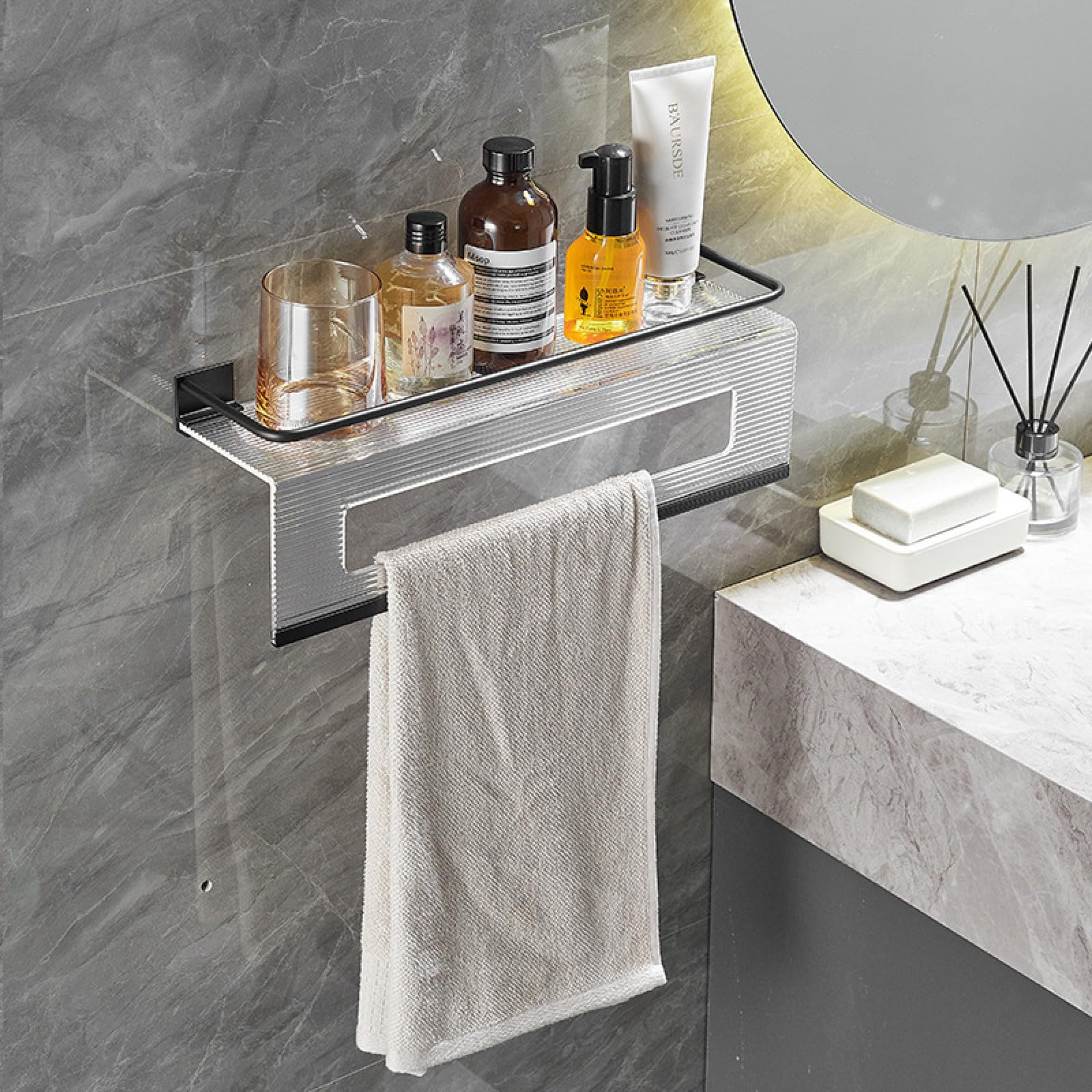Badezimmer-Ablage, WC-Handtuchhalter, WC-Wand-Ablage, Wellbandkante 60 lang