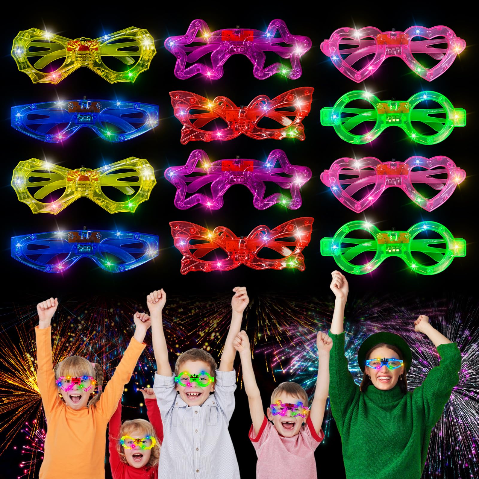 Sweetone Gafas Led, 12 Piezas Gafas Fiesta Gafas Festival, Gafas Rave con Luz, Gafas Luminosas para Fiestas, Gafas LED Intermitentes para Fiesta, Cumpleaños, Carnaval, Festivales