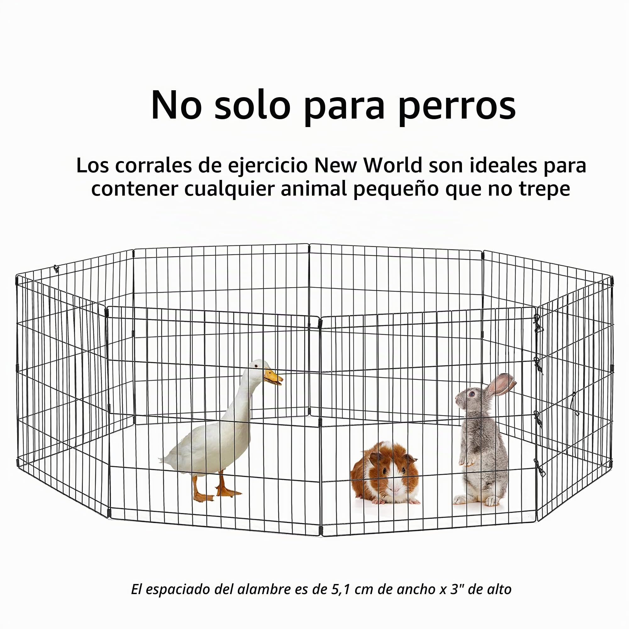 New World - Corral plegable de metal para perros y mascotas sin puerta, incluye estacas de conexión a tierra y proporciona 1,5 metros de espacio de juego, 76 cm de alto, revestimiento E-Coat negro