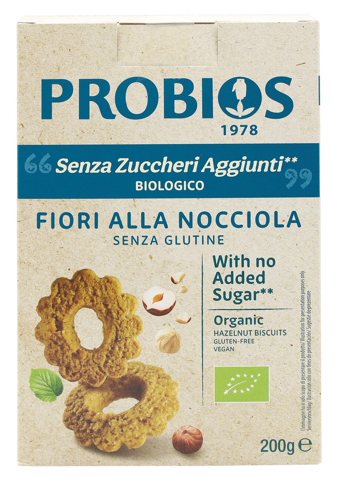 Probios Fiori alla Nocciola biologici - Biscotti a forma di fiore - Senza glutine e senza lattosio - Profumati e croccanti senza zuccheri aggiunti - Confezione da 8 x 200 g