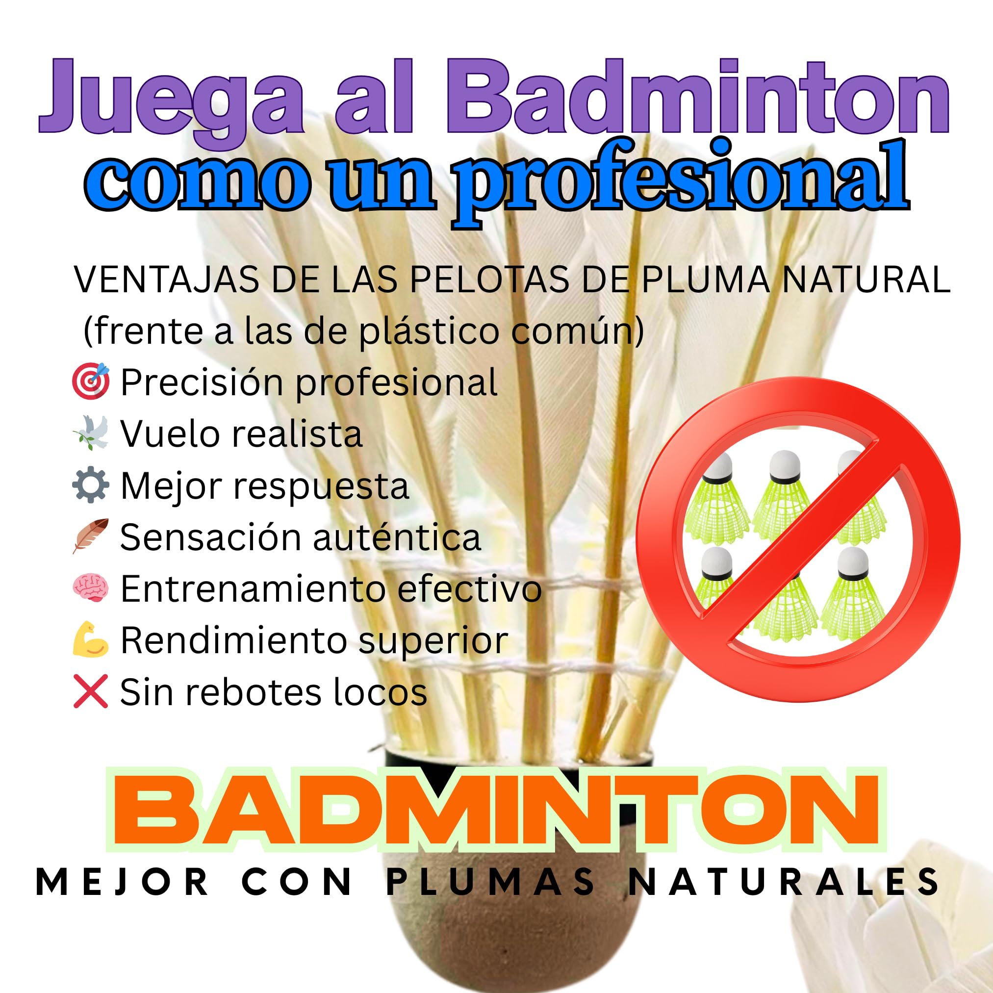 Pelotas Bádminton Pluma Natural Profesionales Resistentes Set 6 Pack Entrenamiento