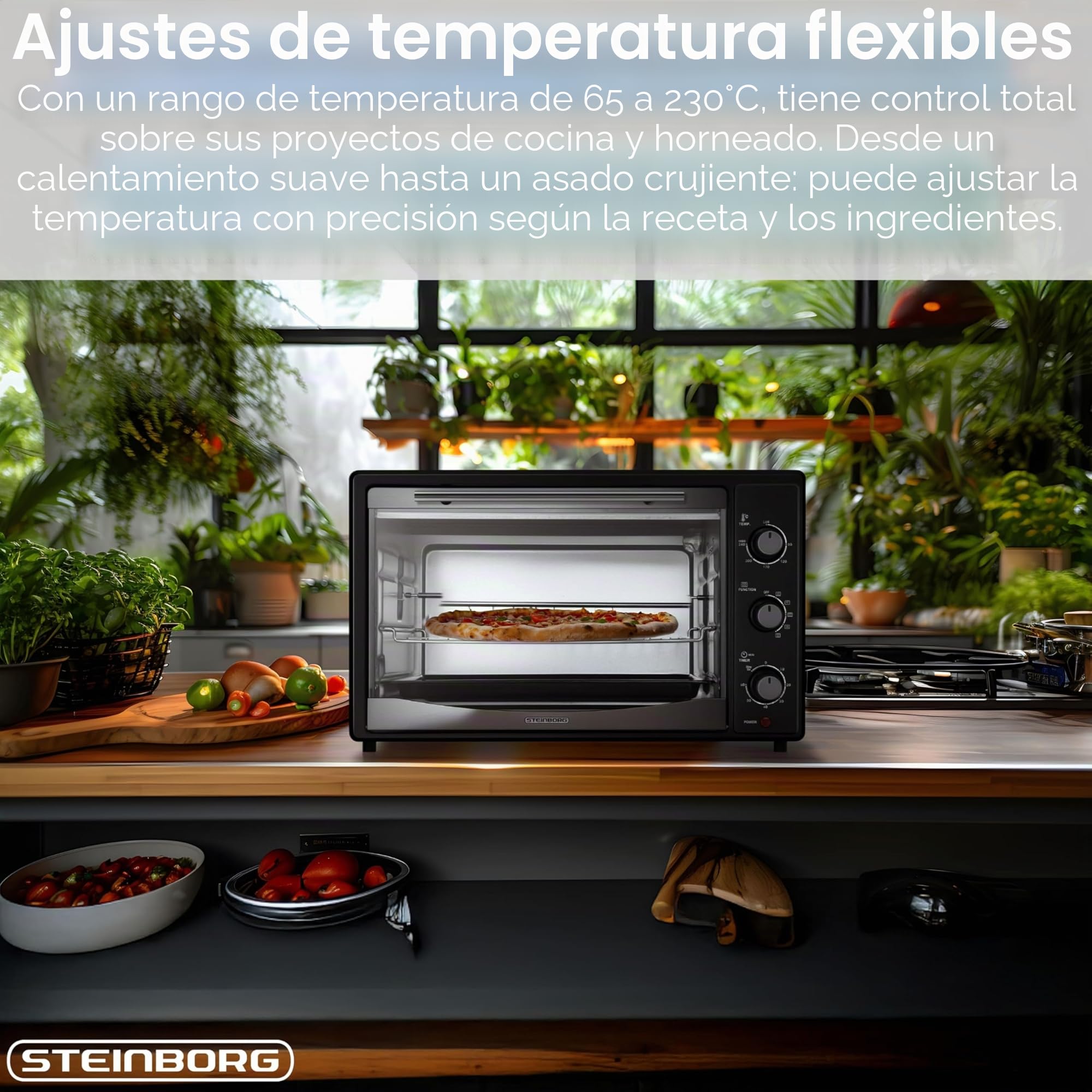 Mini horno 45 L 1800 W recirculación pincho giratorio eléctrico para pizza