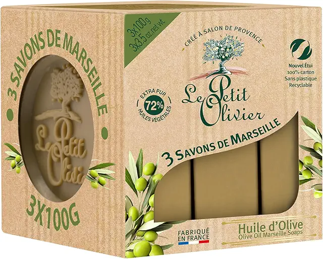 Neutral Marseille Olive Oil Soap Set - 3x100g, Made in France