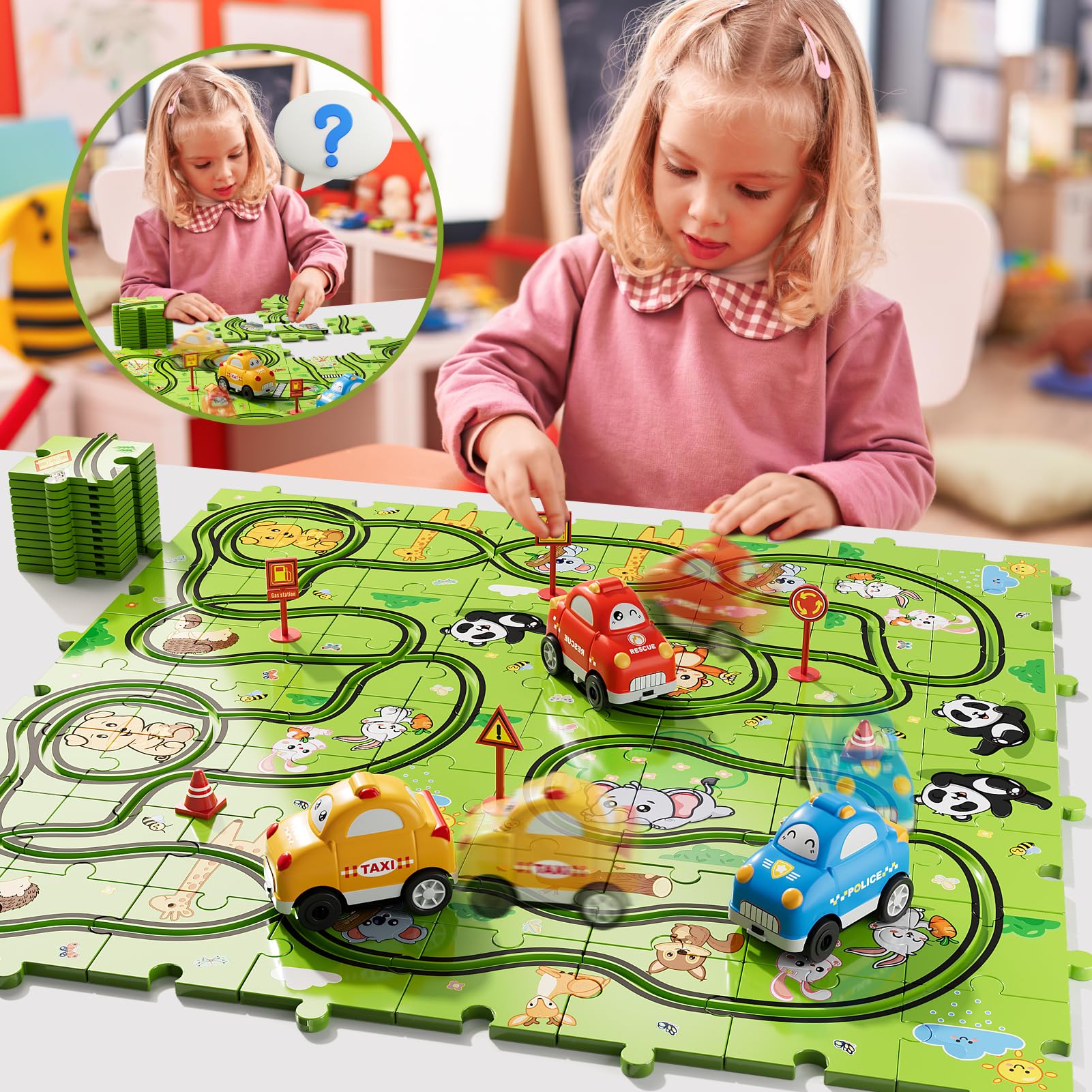Juguetes para niños de 2, 3, 4, 5 años, 73, rompecabezas, pistas de carreras, juego de autos para niños pequeños de 1-3, 2, 4, 3, 5, 4, 6, juguetes de automóvil, regalos para niños de 2, 3, 4 6
