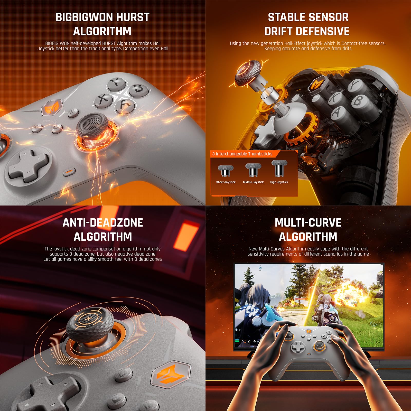 Kontrolorzy Inalámbricos, BIGBIG WON Gale Hall Controladores de PC Control de Movimiento, Joysticks Hall, 3 pary Joysticks, Aplicación para PC, Controladores de Juegos para Switch/PC/iOS/Android