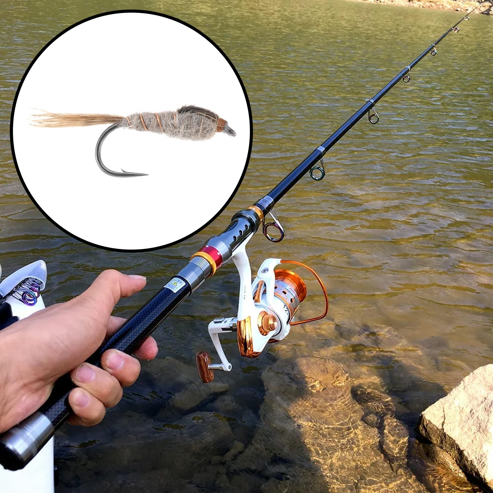 Lot de 5 Leurres de Pêche à La Truite Appâts Artificiels Nymphes Oreille de Lièvre Hameçons à Tête Dorée 10#