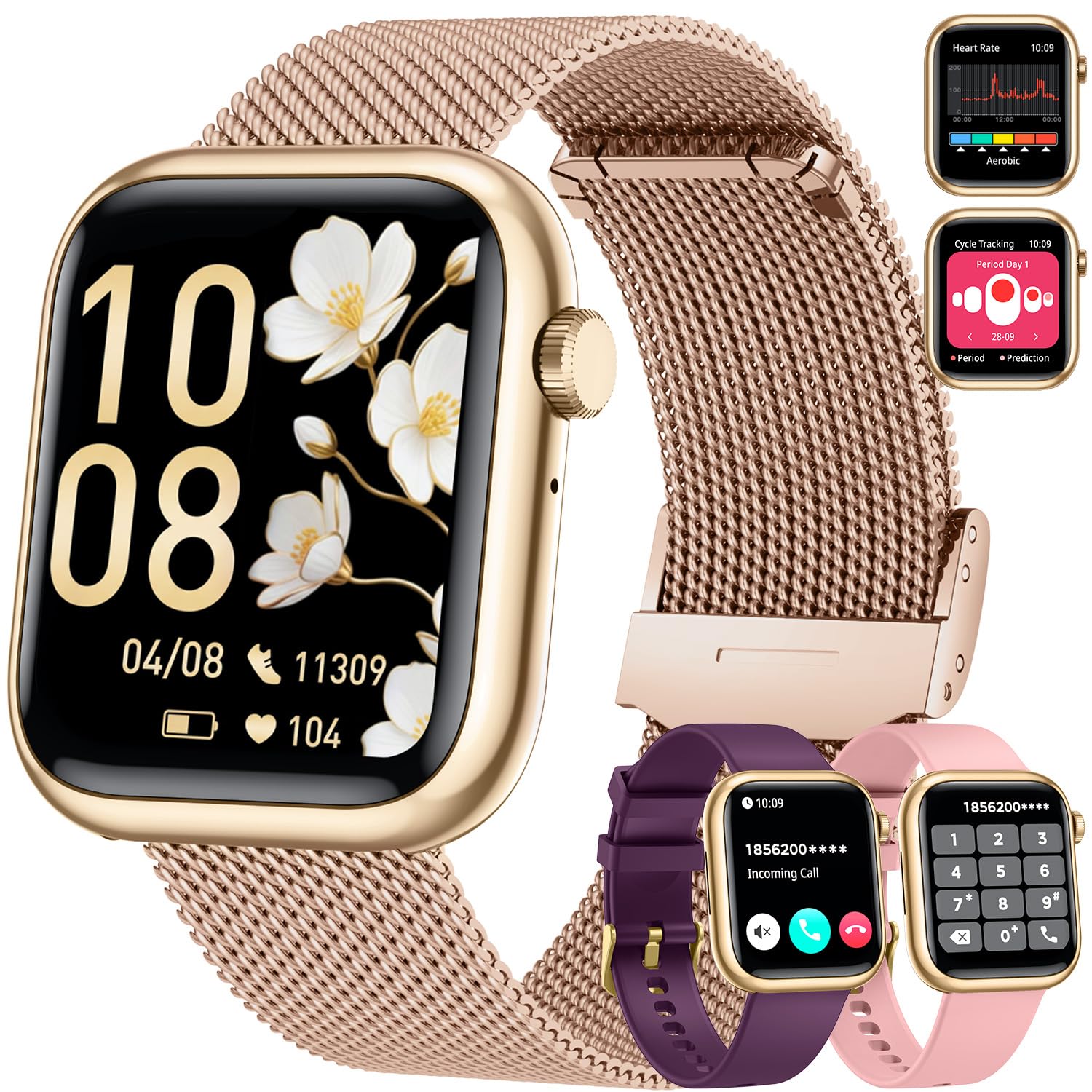 Smartwatch Reloj Inteligente Mujer con Llamada - 1.83" Bluetooth Watch Smart Sueño Oxígeno Sanguíneo Monitor de Presión Arterial 120Modos de Ejercicio Podómetro Pulsera Impermeable para Android iOS