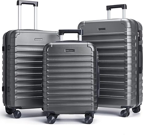 LIGHT FLIGHT Luggage Sets, 3 Piece Durable Suitcase Set with Spinner Wheels, 3 Pcs Hardside Lightweight luggage with TSA Lock, Large Checked Travel Suitcases, 20/24/28 Inch, Gray