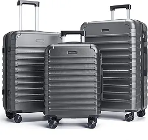 LIGHT FLIGHT Luggage Sets, 3 Piece Durable Suitcase Set with Spinner Wheels, 3 Pcs Hardside Lightweight luggage with TSA Lock, Large Checked Travel Suitcases, 20/24/28 Inch, Gray