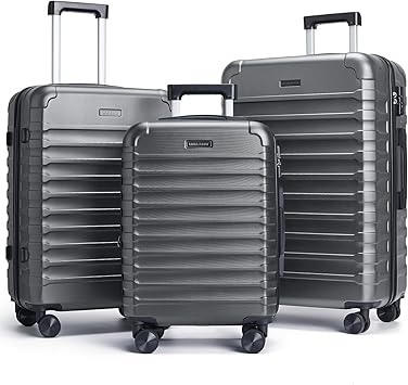 LIGHT FLIGHT Luggage Sets, 3 Piece Durable Suitcase Set with Spinner Wheels, 3 Pcs Hardside Lightweight luggage with TSA Lock, Large Checked Travel Suitcases, 20/24/28 Inch, Gray
