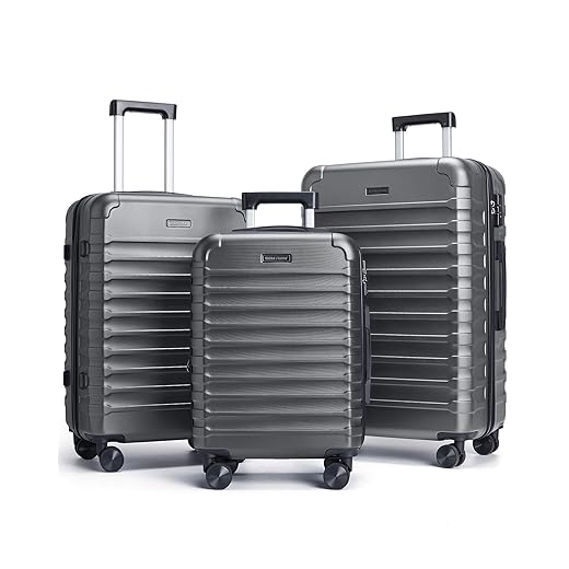 LIGHT FLIGHT Luggage Sets, 3 Piece Durable Suitcase Set with Spinner Wheels, 3 Pcs Hardside Lightweight luggage with TSA Lock, Large Checked Travel Suitcases, 20/24/28 Inch, Gray