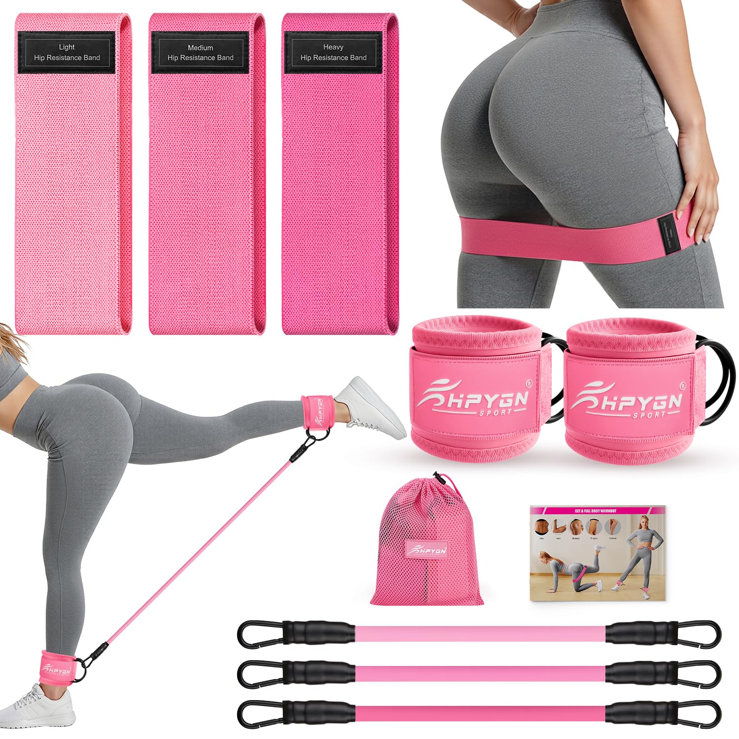 HPYGN Fitnessbänder & Knöchel-Widerstandsbänder Set, Stoff Resistance Bands mit Fußschlaufen für Bein- & Po-Muskeltraining, Home Gym Hip & Booty Band für Gymnastik, Yoga, Pilates Krafttraining