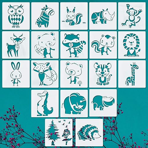 Miniatura 1 de 20 plantillas de animales reutilizables, ULENDIS Conejo, ardillas, jirafas, leones, elefantes, plantilla de pintura, plantilla de dibujo de plástico