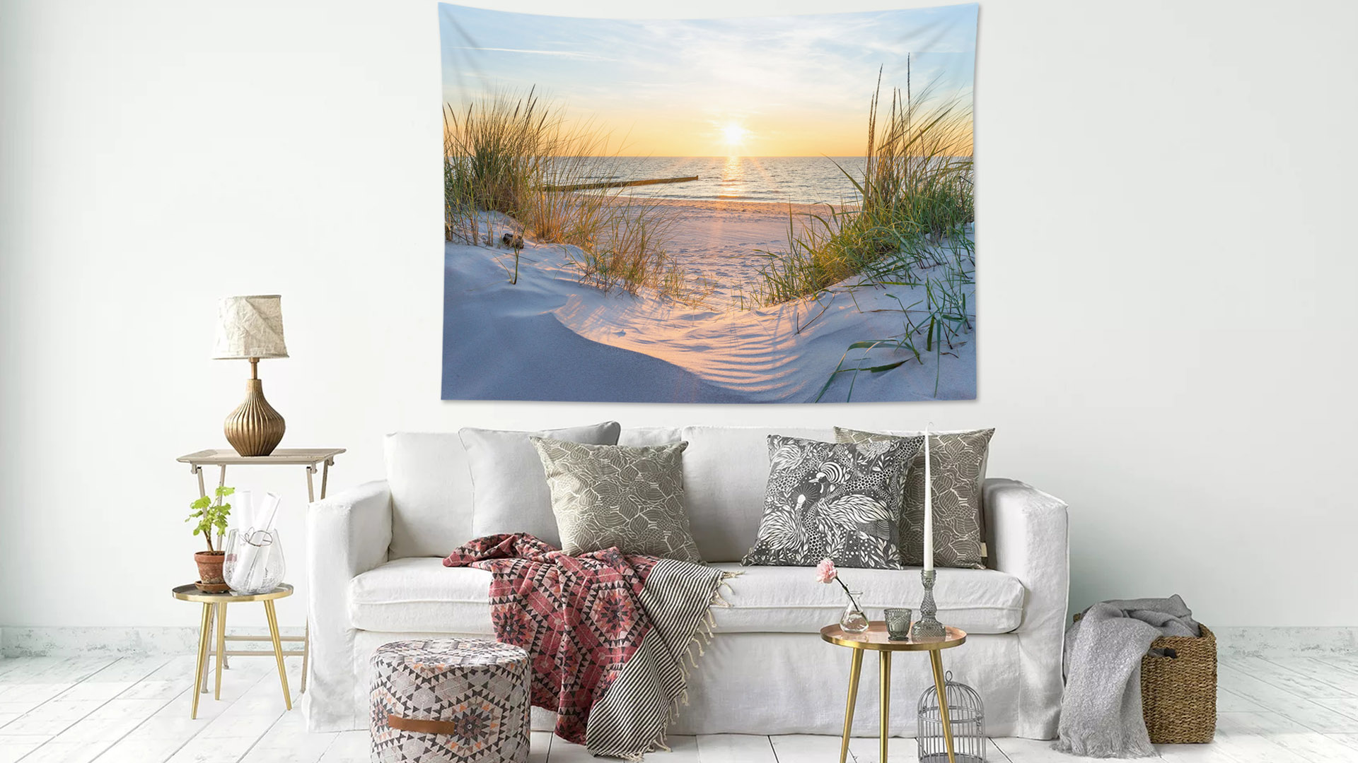 Wandteppich Sonnenuntergang Barcelona - Stoff Dekoration 155x130cm