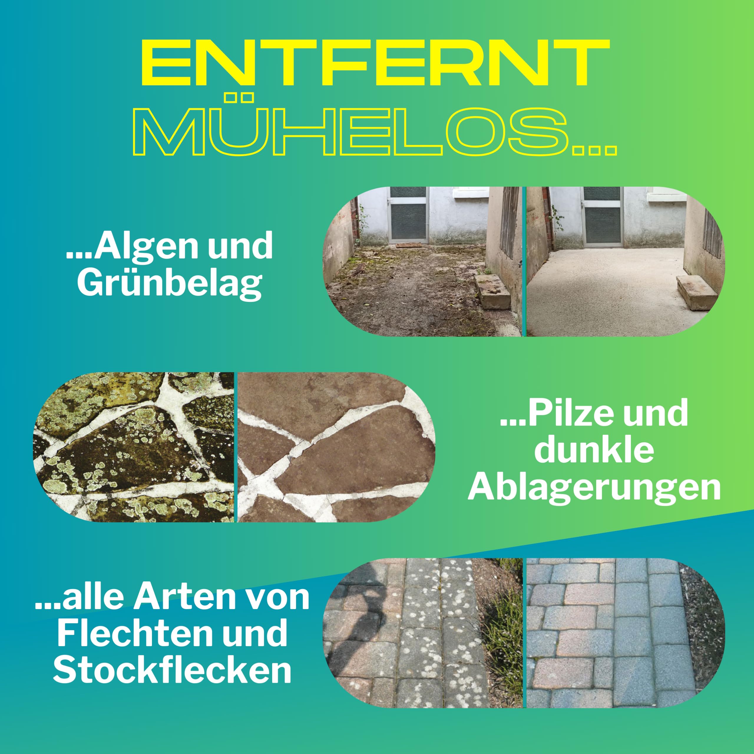 ABACUS® Steinreiniger Extrem, intensiver Steinreiniger für außen mit Sofortwirkung, entfernt sofort Schmutz, Grünbelag, Flechten & Algen in Minuten, Steinreiniger Intensiv außen 10 Liter