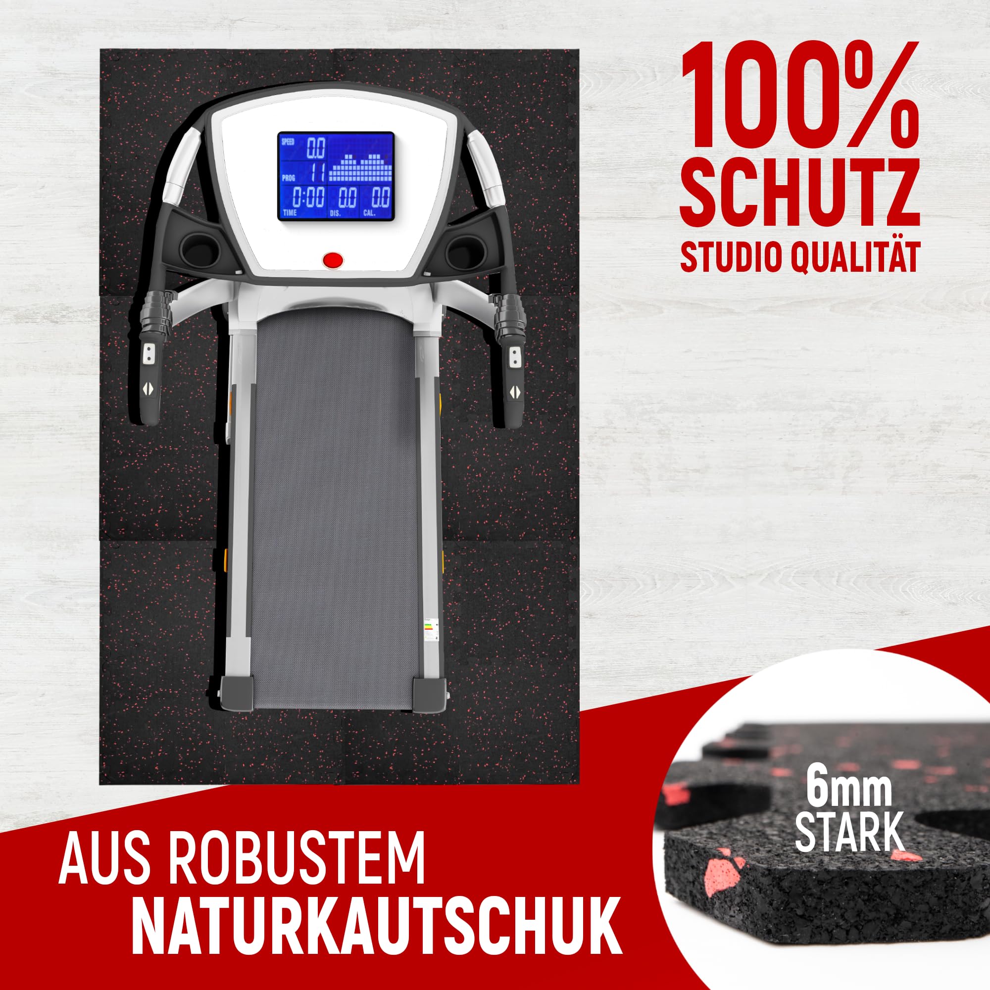 NEOLYMP Bodenschutzmatte Fitness aus Kautschuk – Puzzlematte für Home Gym, Fitnessgeräte & Sport – rutschfeste Gymnastik- & Sportmatte - 8 Stück